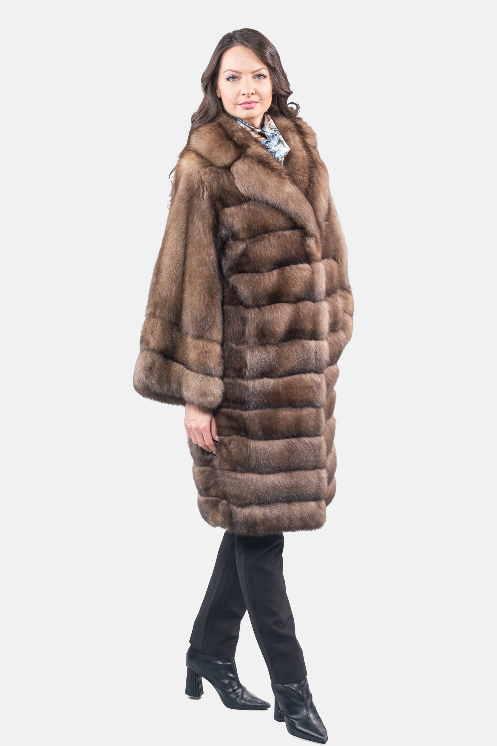 Graphite Russian Sable Coat with Notch Collar and Let Out Sleeves