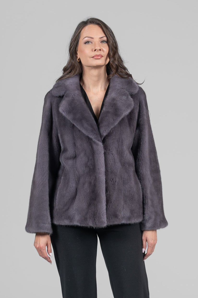 Grey Moon Mink Fur Jacket with Notch Collar