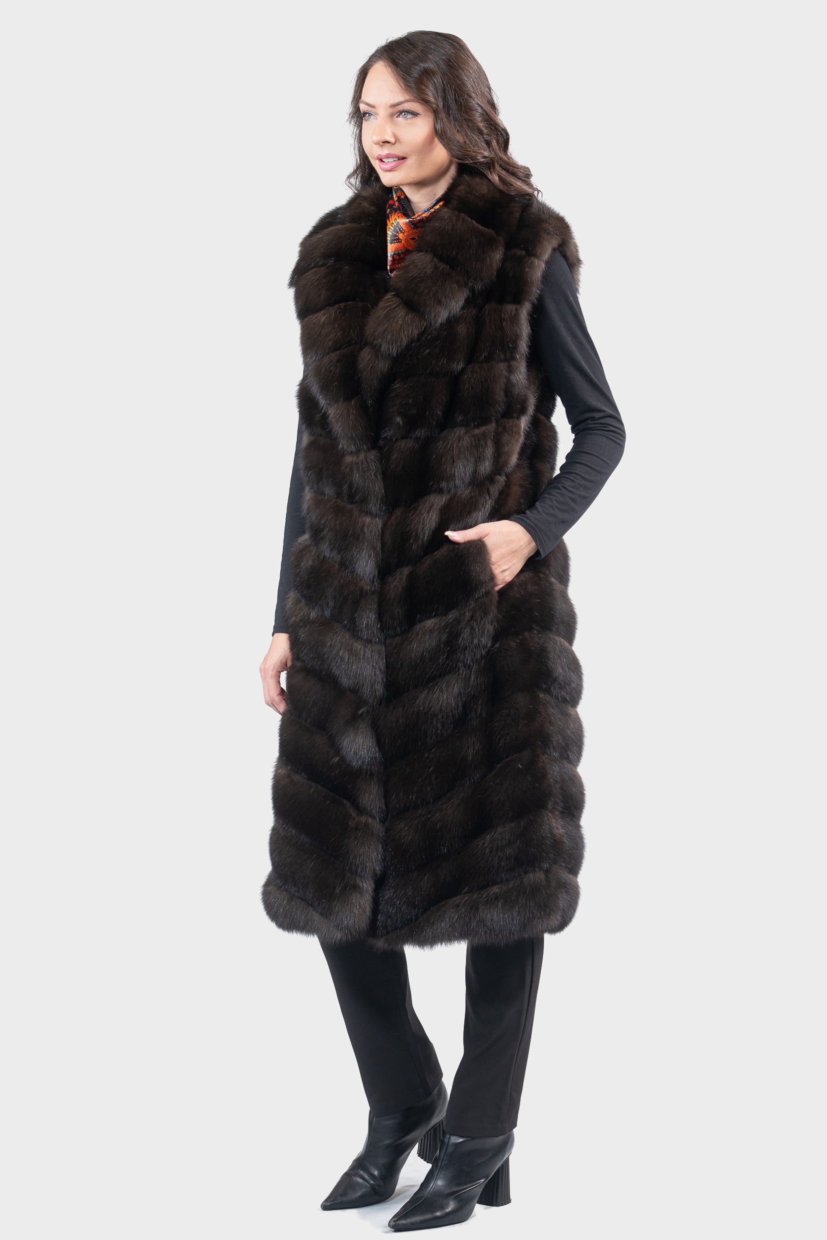Reversible Dark Russian Sable Vest with Notch Collar