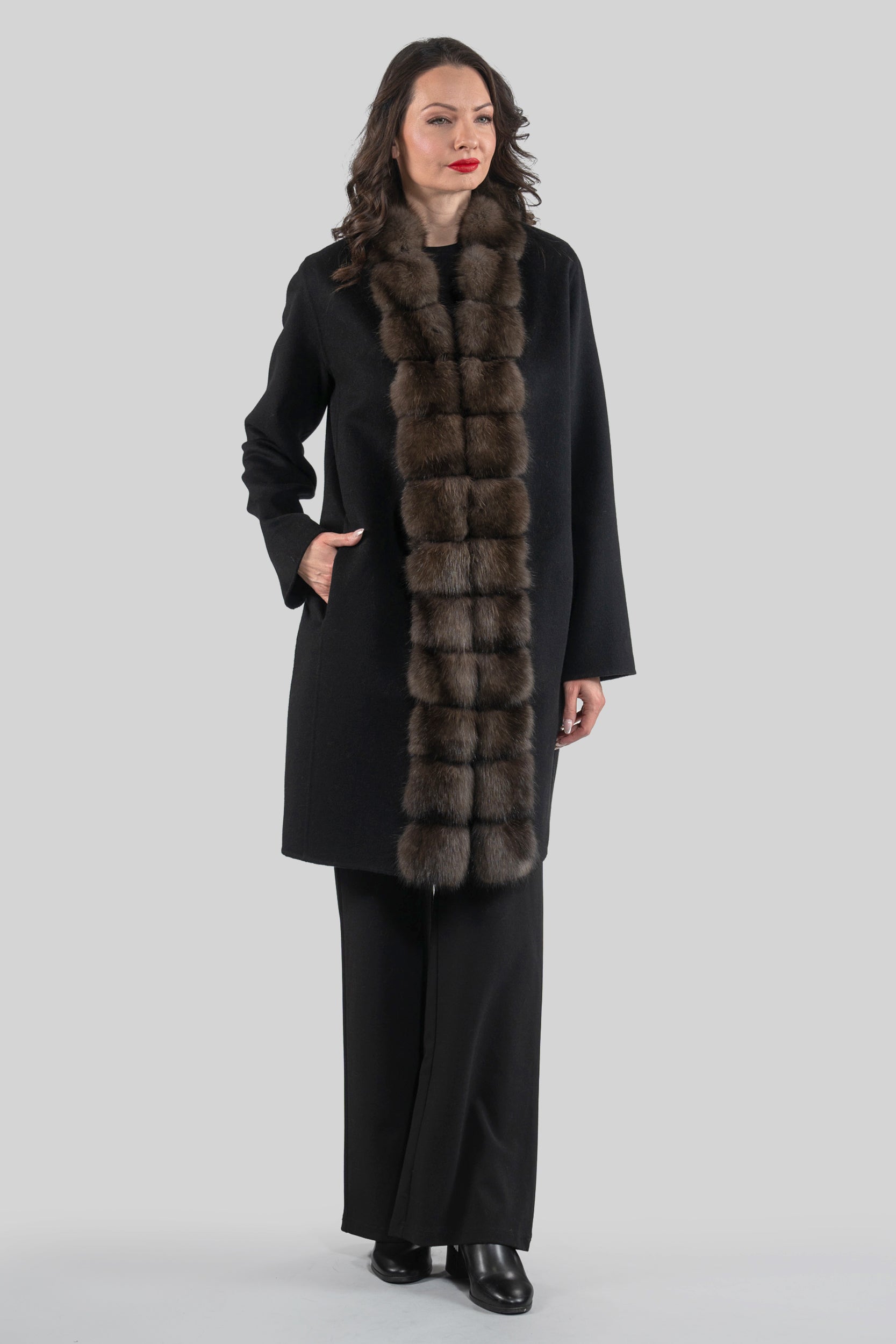 Black Cashmere Half Coat with Russian Sable Trim
