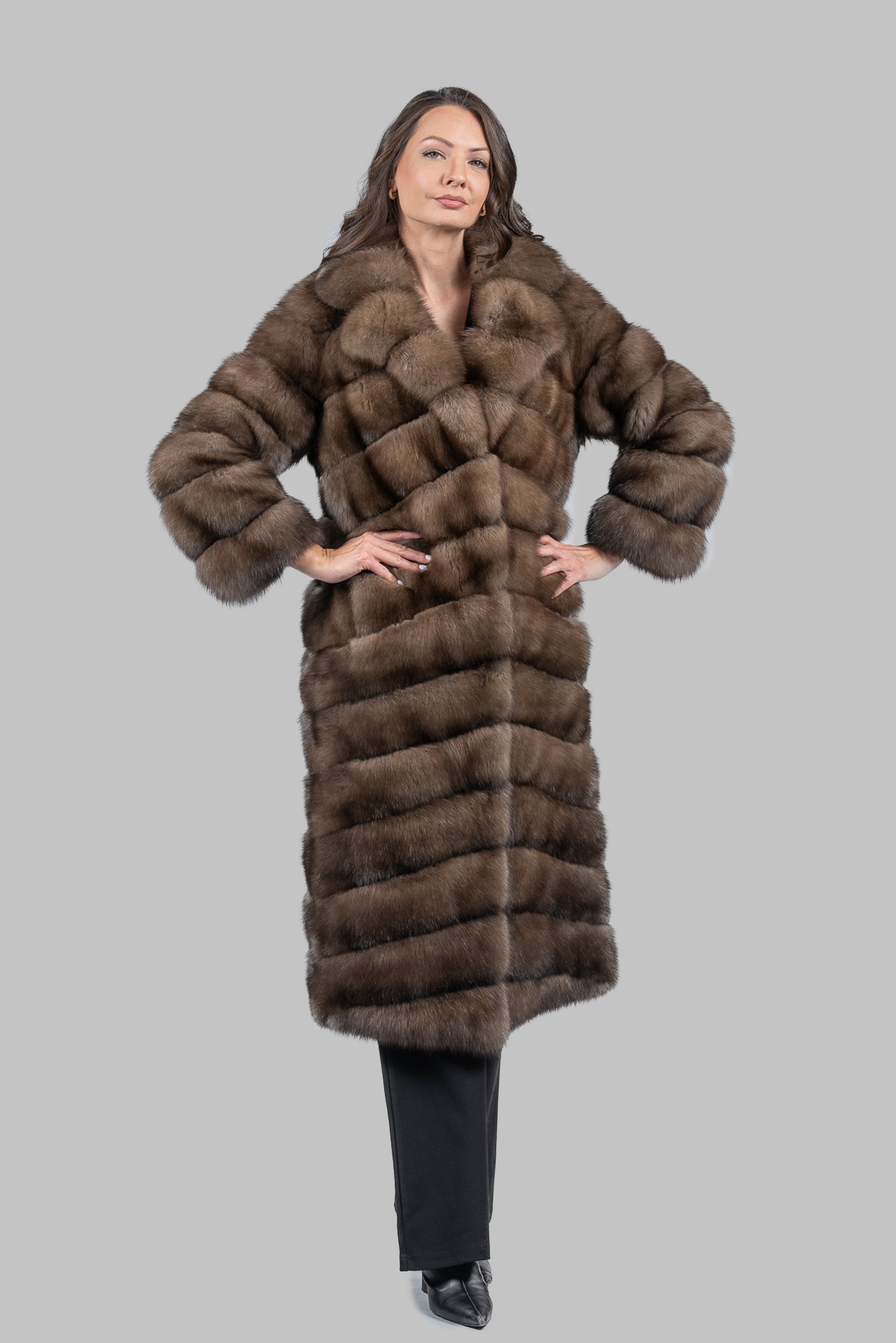 Graphite Russian Sable Full-Length Coat with Notch Collar