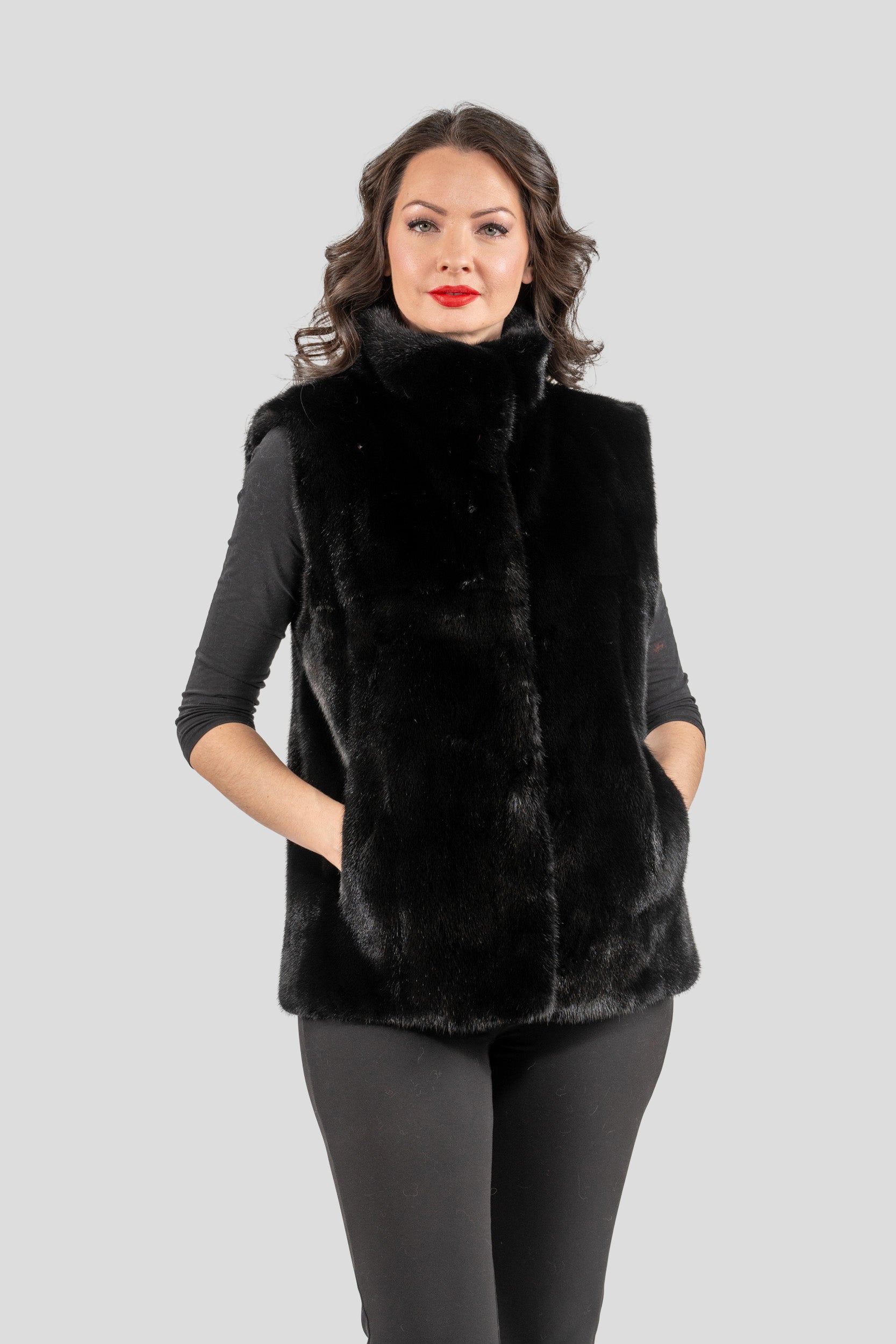 Female Blackglama Mink Short Vest With Stand Collar