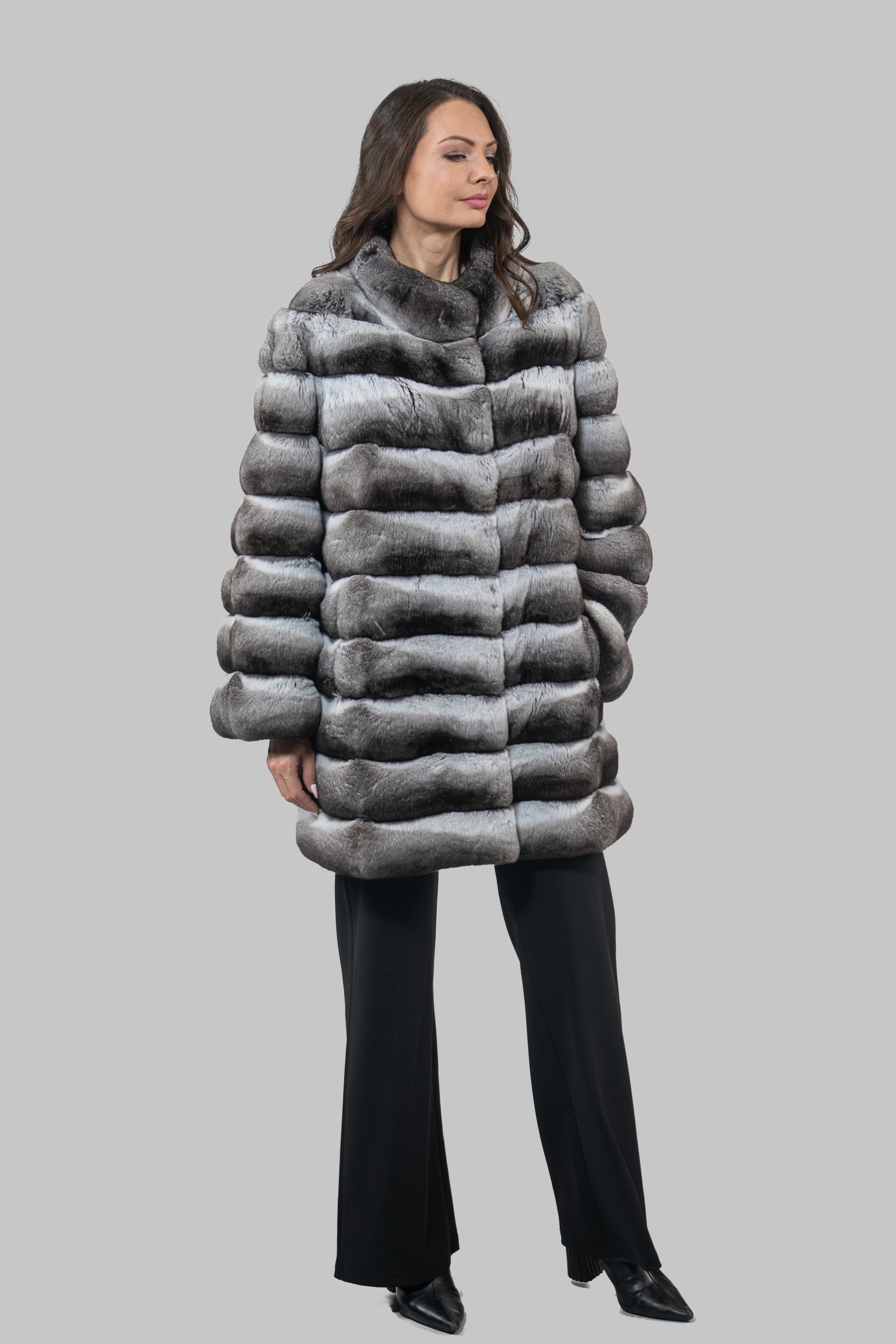 Chinchilla Half Coat with Stand Collar