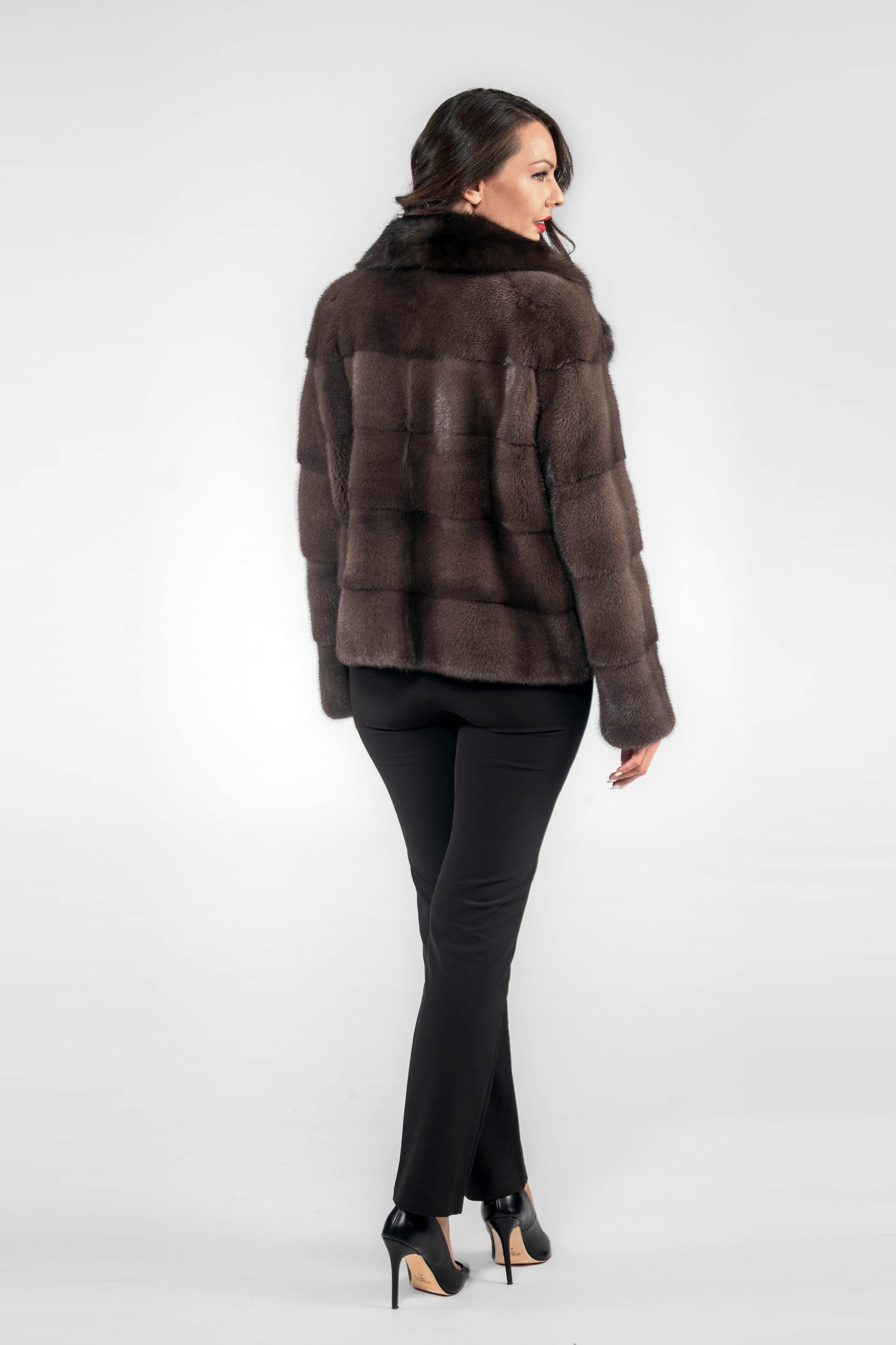 Wood Mink Jacket with Russian Sable Notch Collar