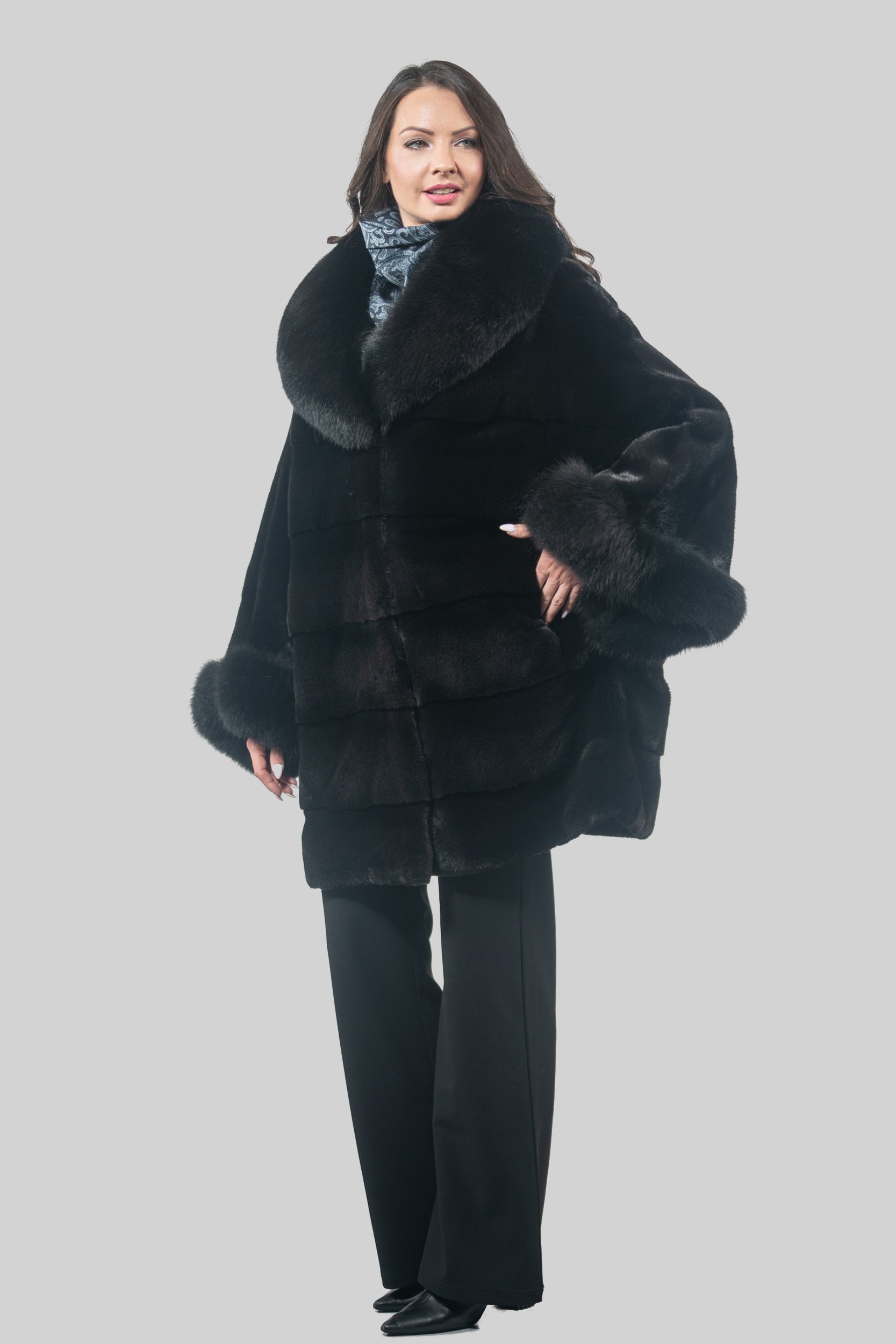 Blackglama Mink Cape with Fox-Trimmed Notch Collar