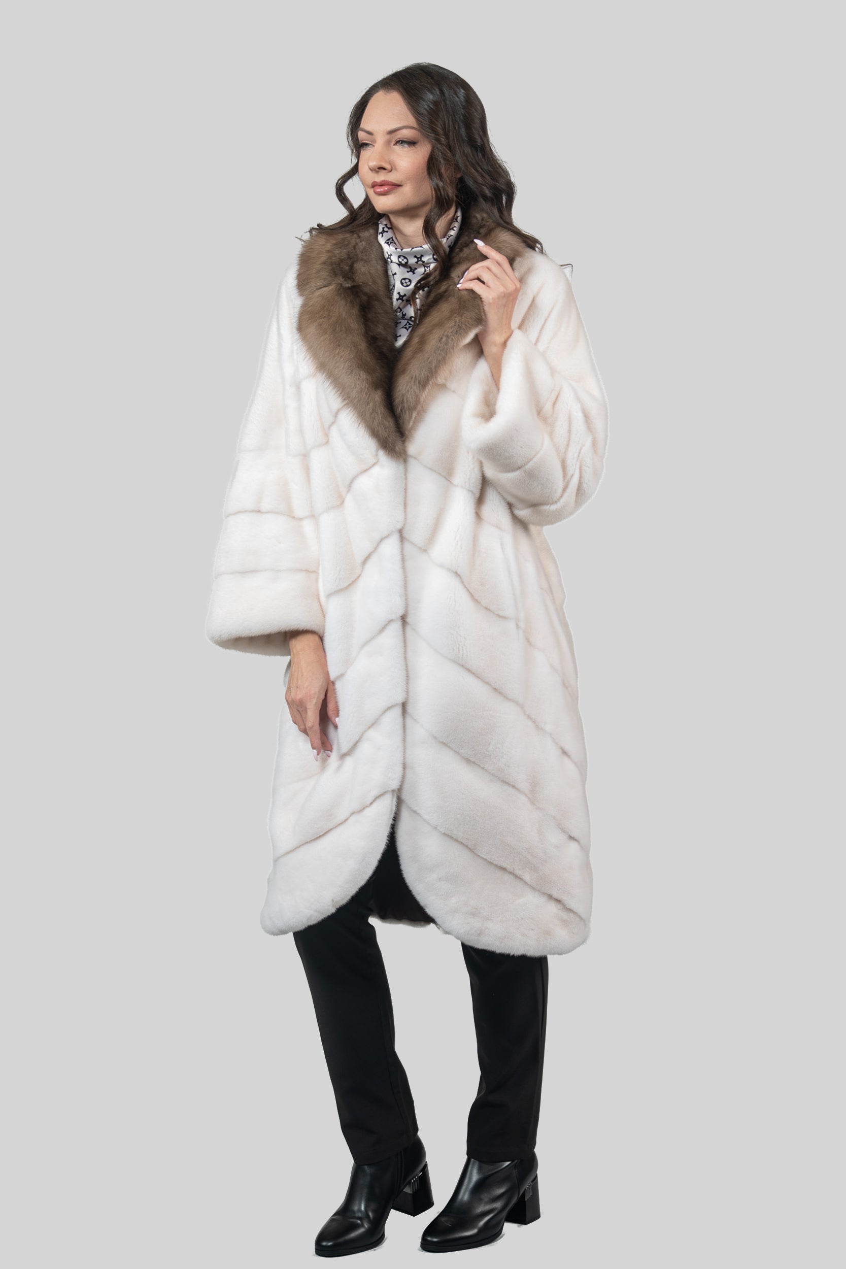 Pearl Mink Coat with Russian Sable Notch Collar