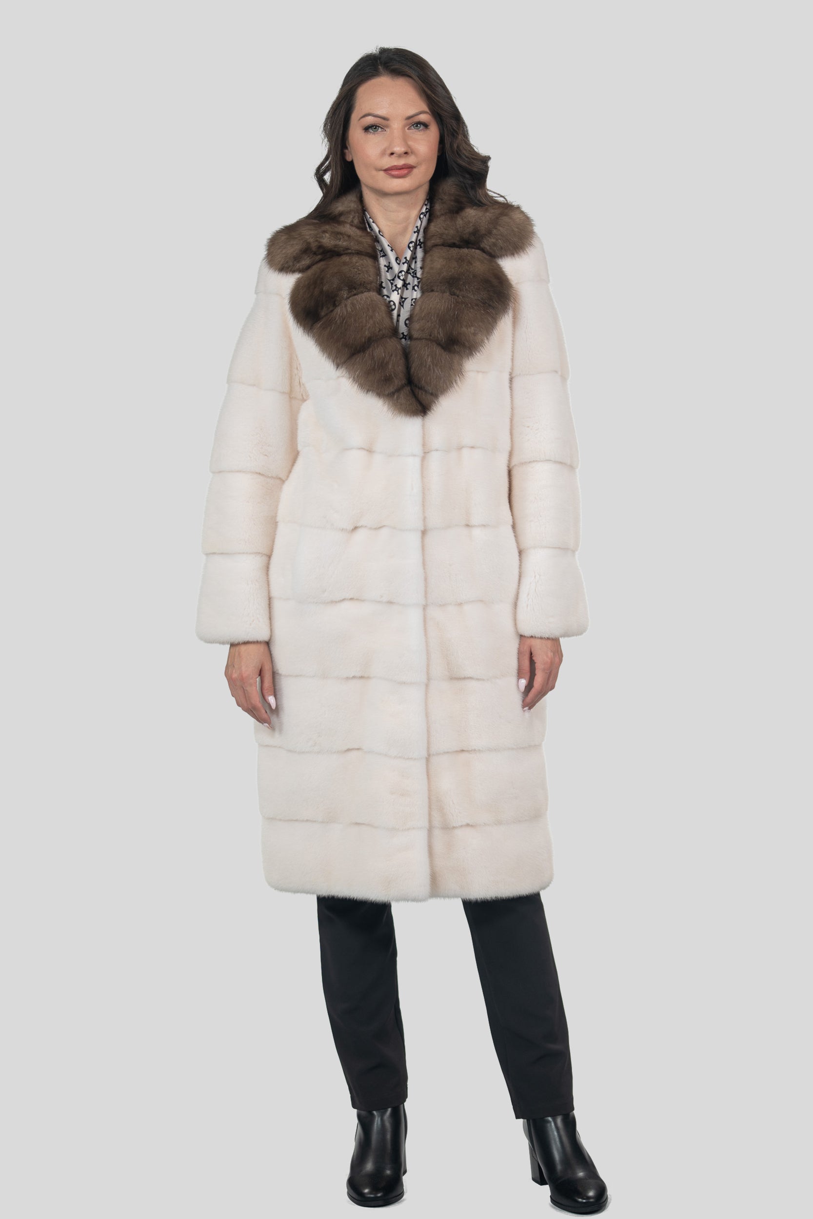 Pearl Mink Half Coat with Russian Sable Notch Collar