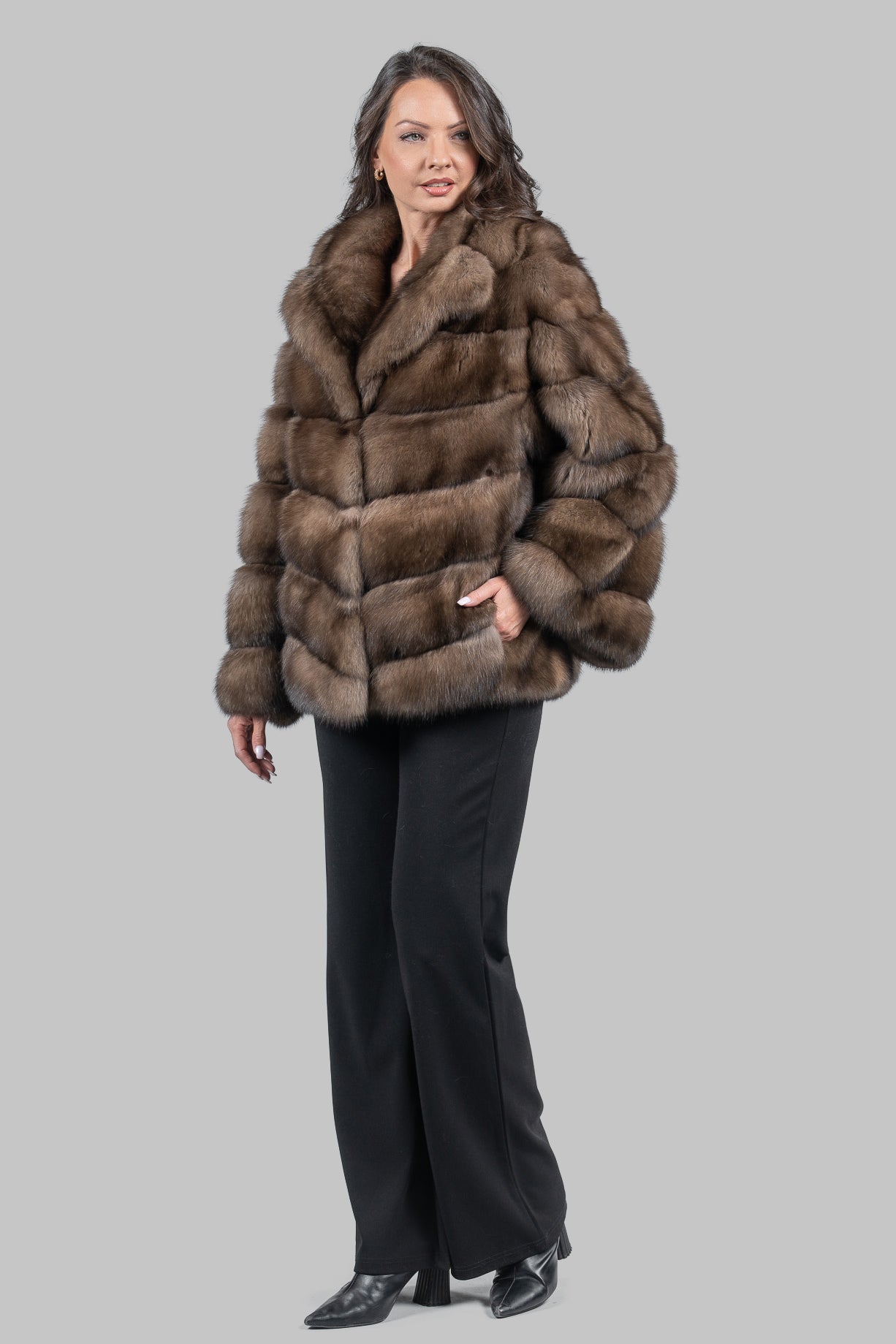 Graphite Russian Sable Half Coat with Notch Collar