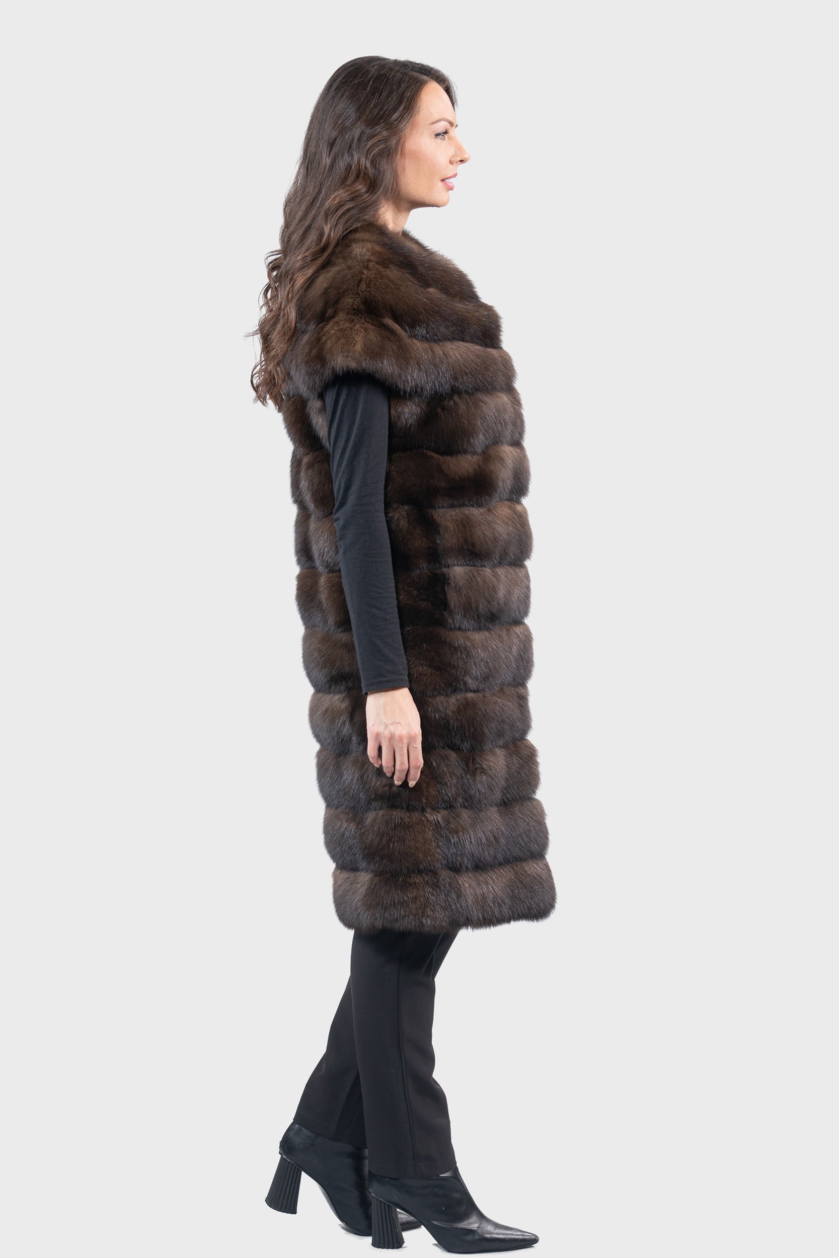 Collarless Dark Russian Sable Vest