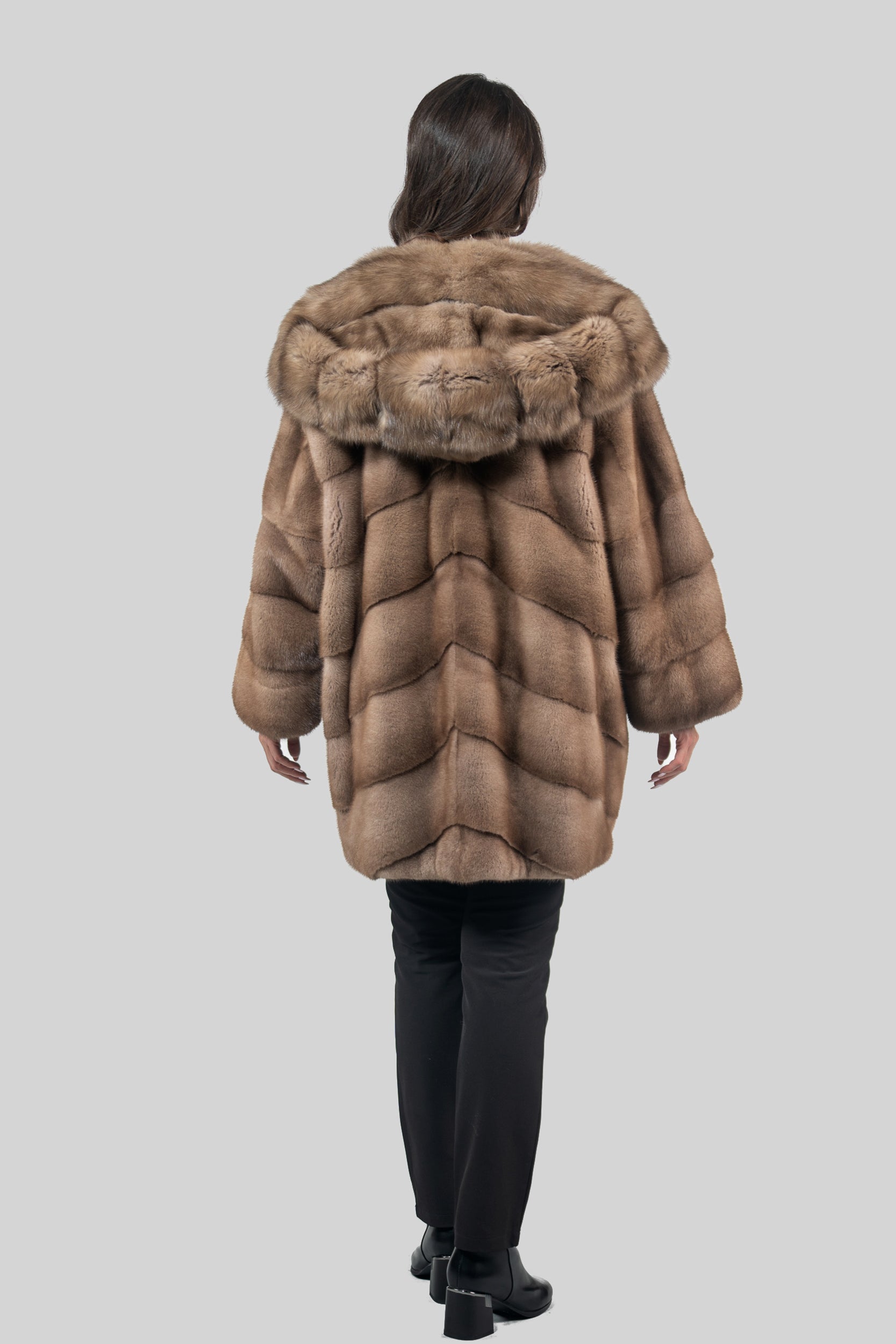 Pastel Mink Half Coat with Russian Sable Hood