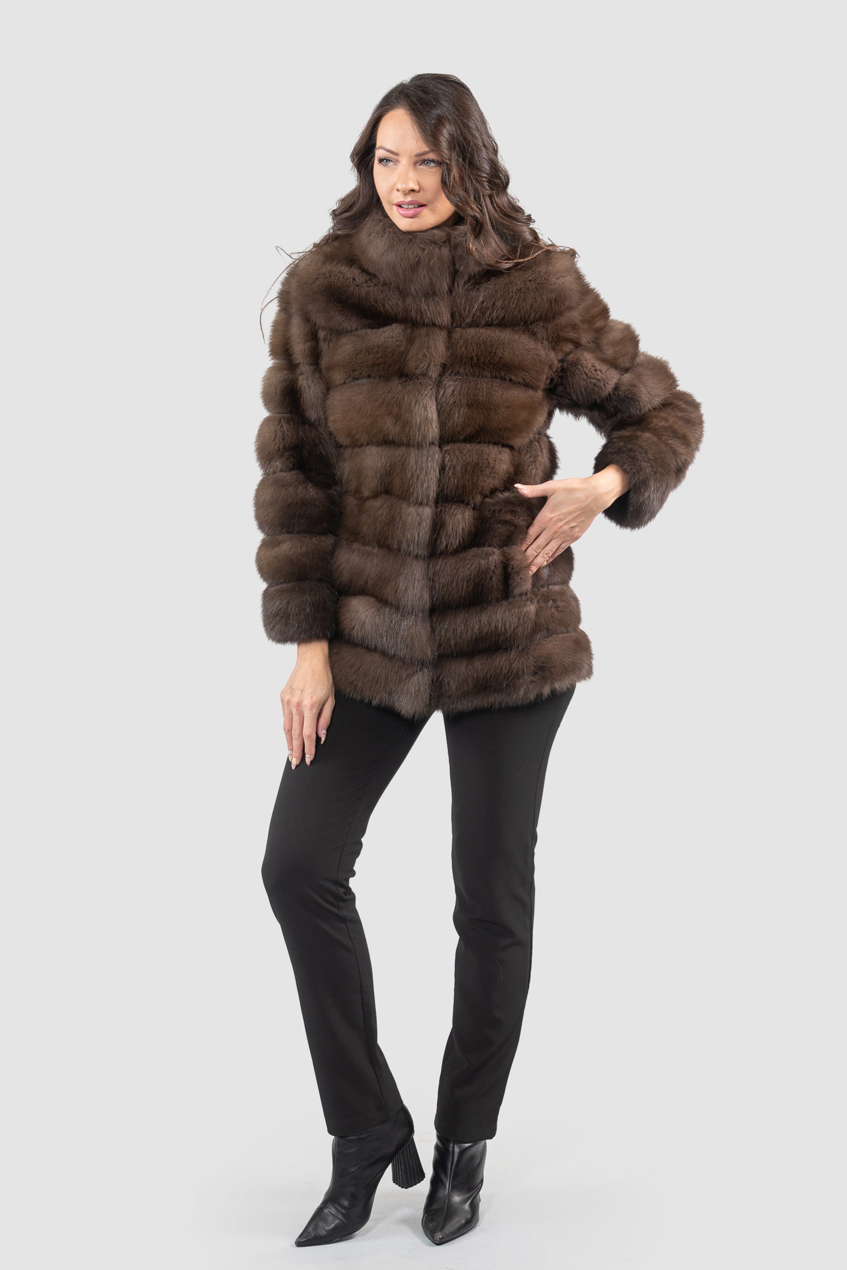 Dark Baumarten Half Coat with Stand Collar
