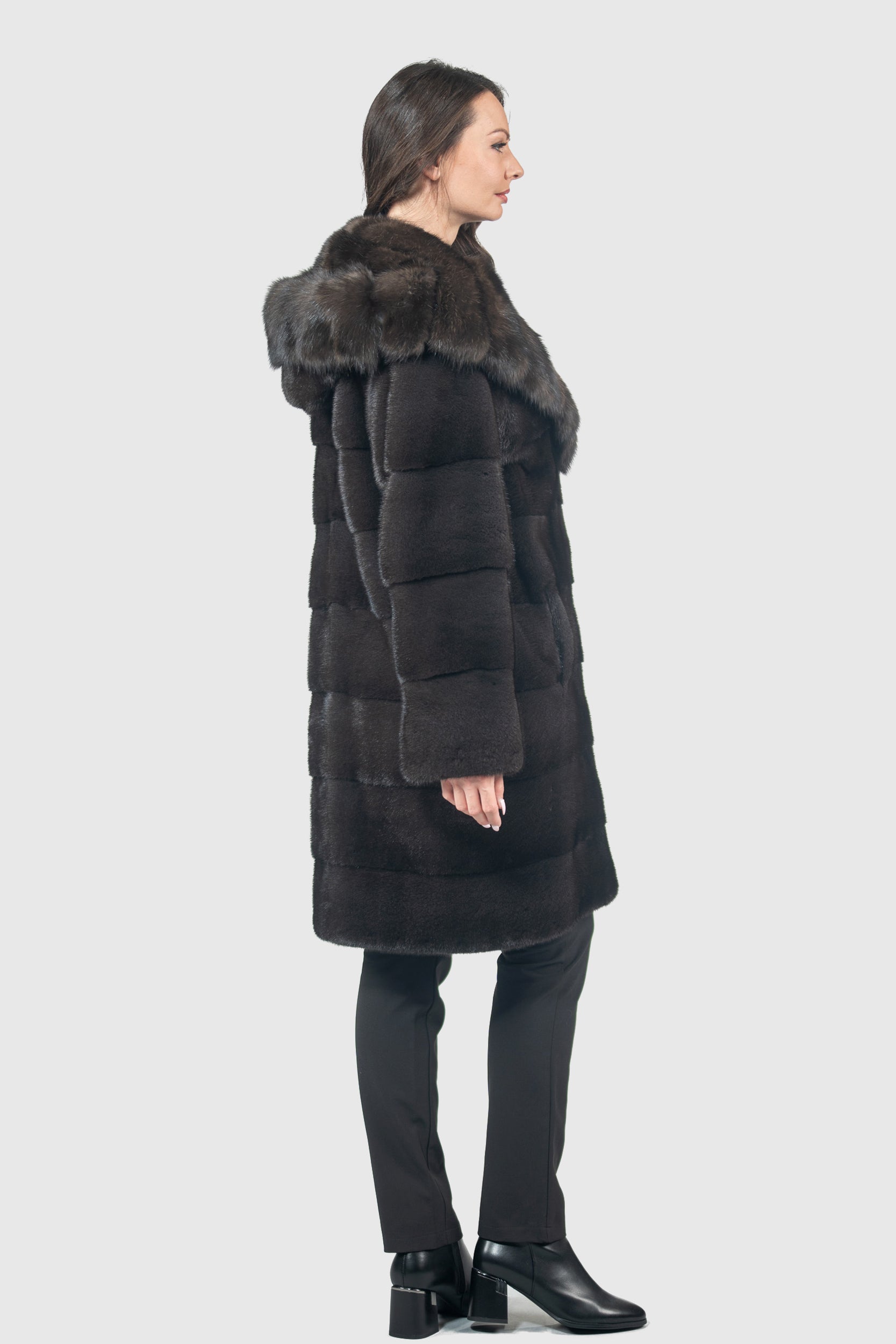Grigio Mink Half Coat with Russian Sable Hood