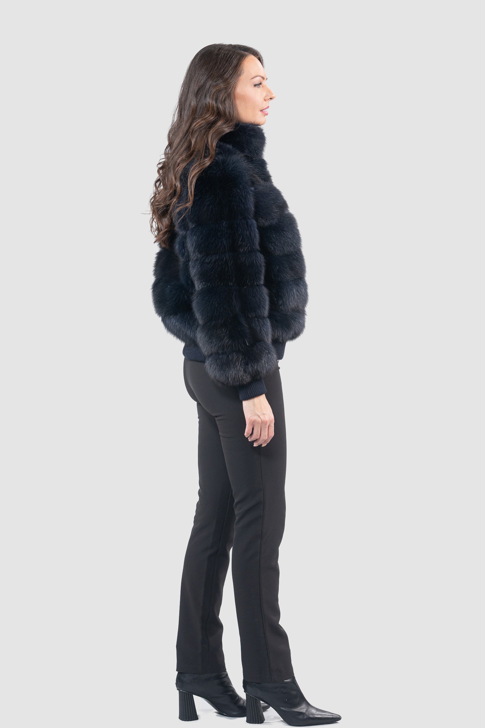 Blue Black Baumarten Bomber Jacket with Stand Collar