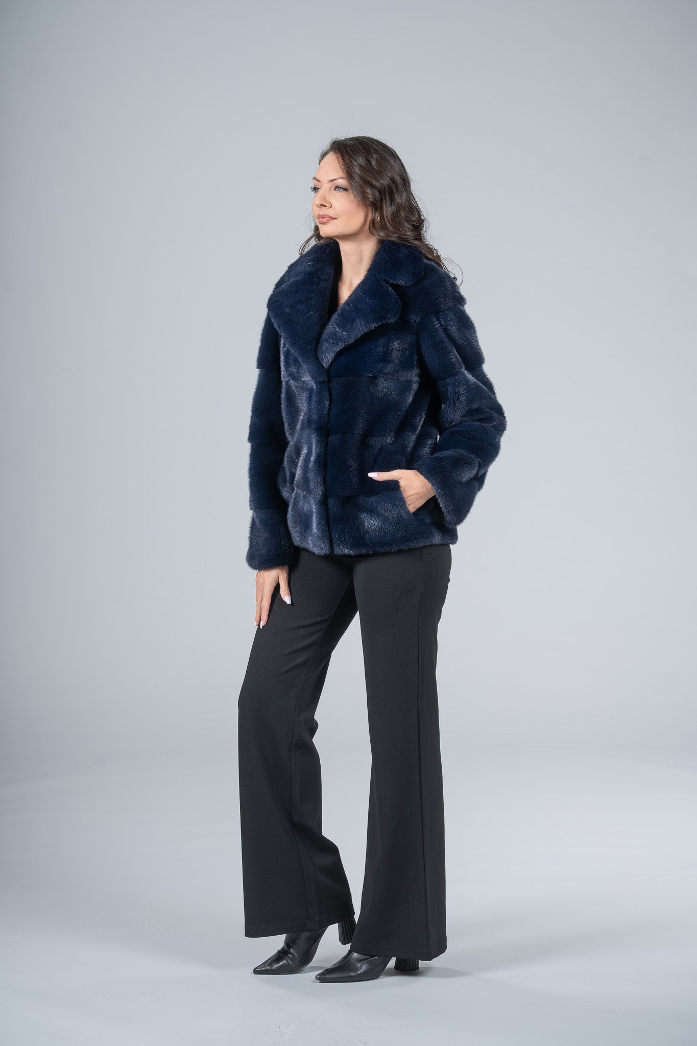 Purple Mink Jacket with Notch Collar
