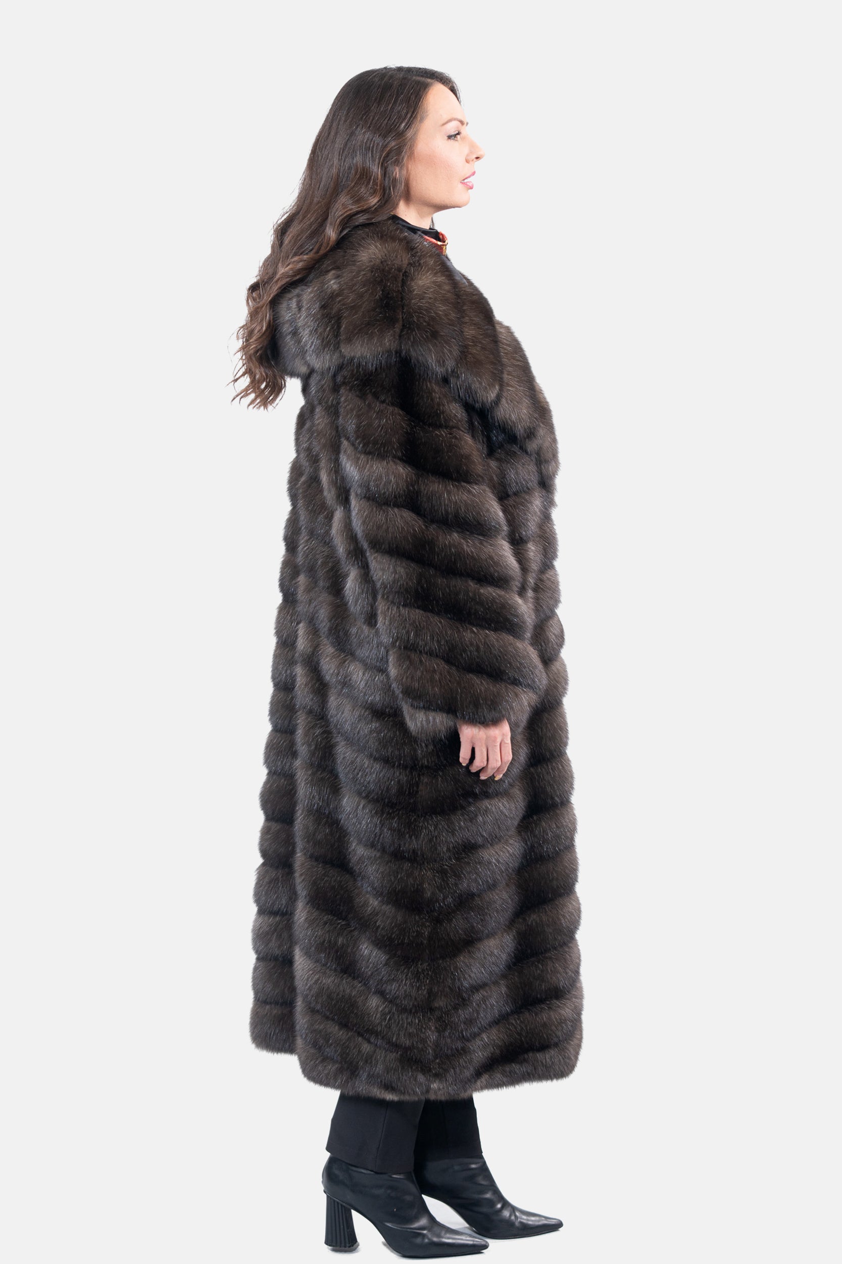 Dark Sable Hooded Long Coat