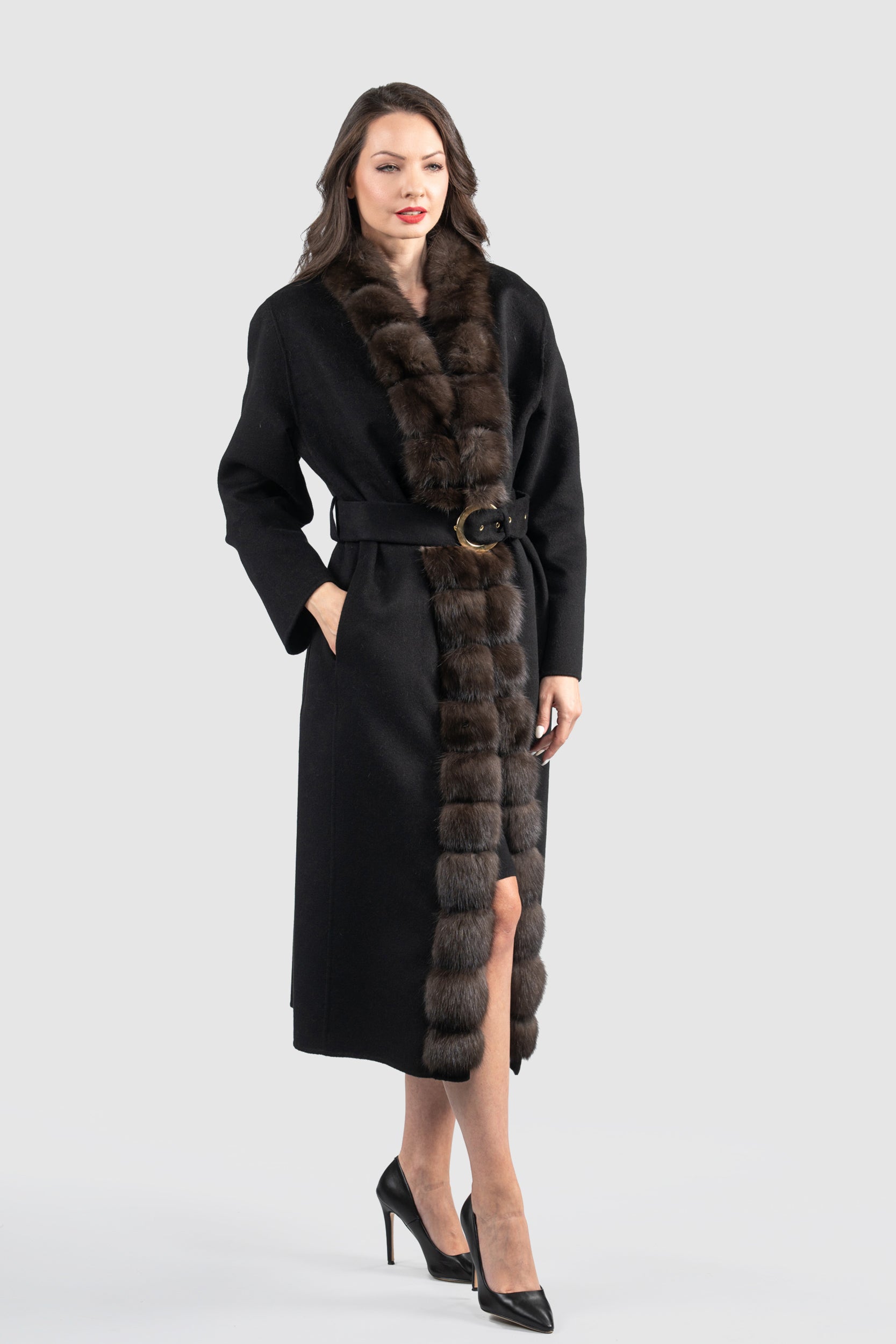 Black Cashmere Coat with Russian Sable Trim