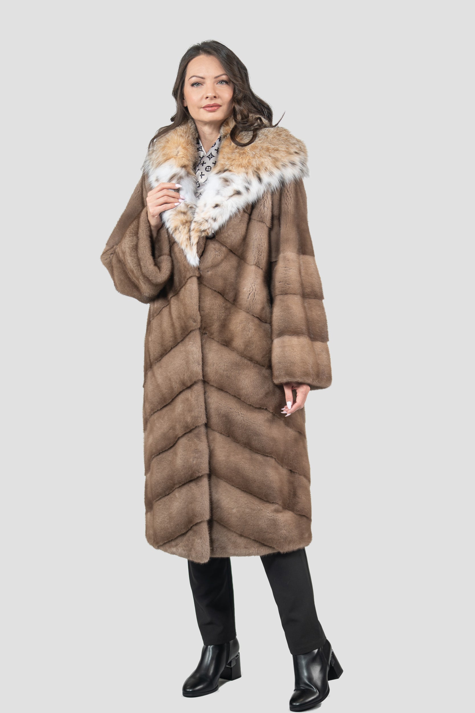 Pastel Mink Coat with Bobcat Hood