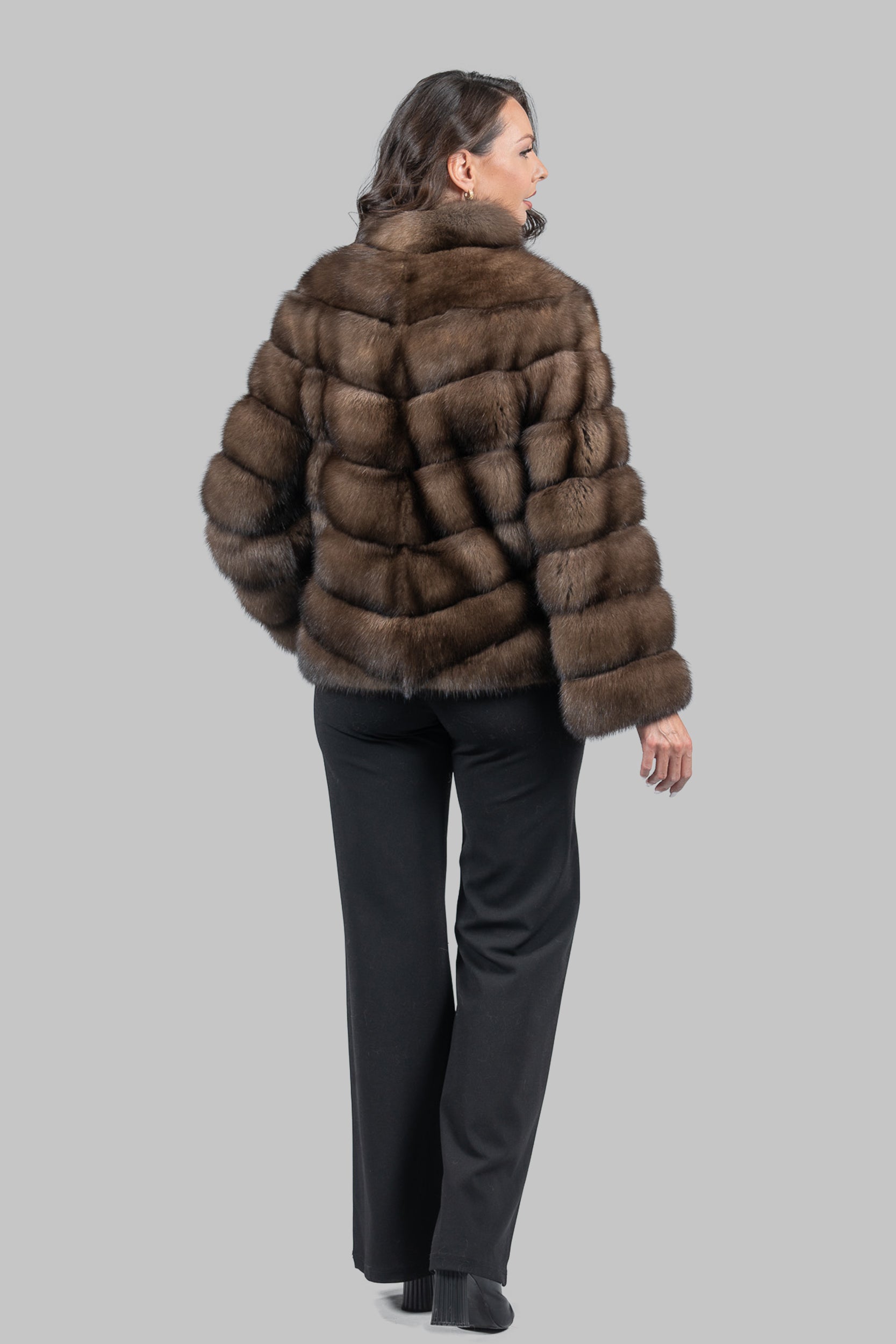 Graphite Russian Sable Chevron Jacket with Stand Collar