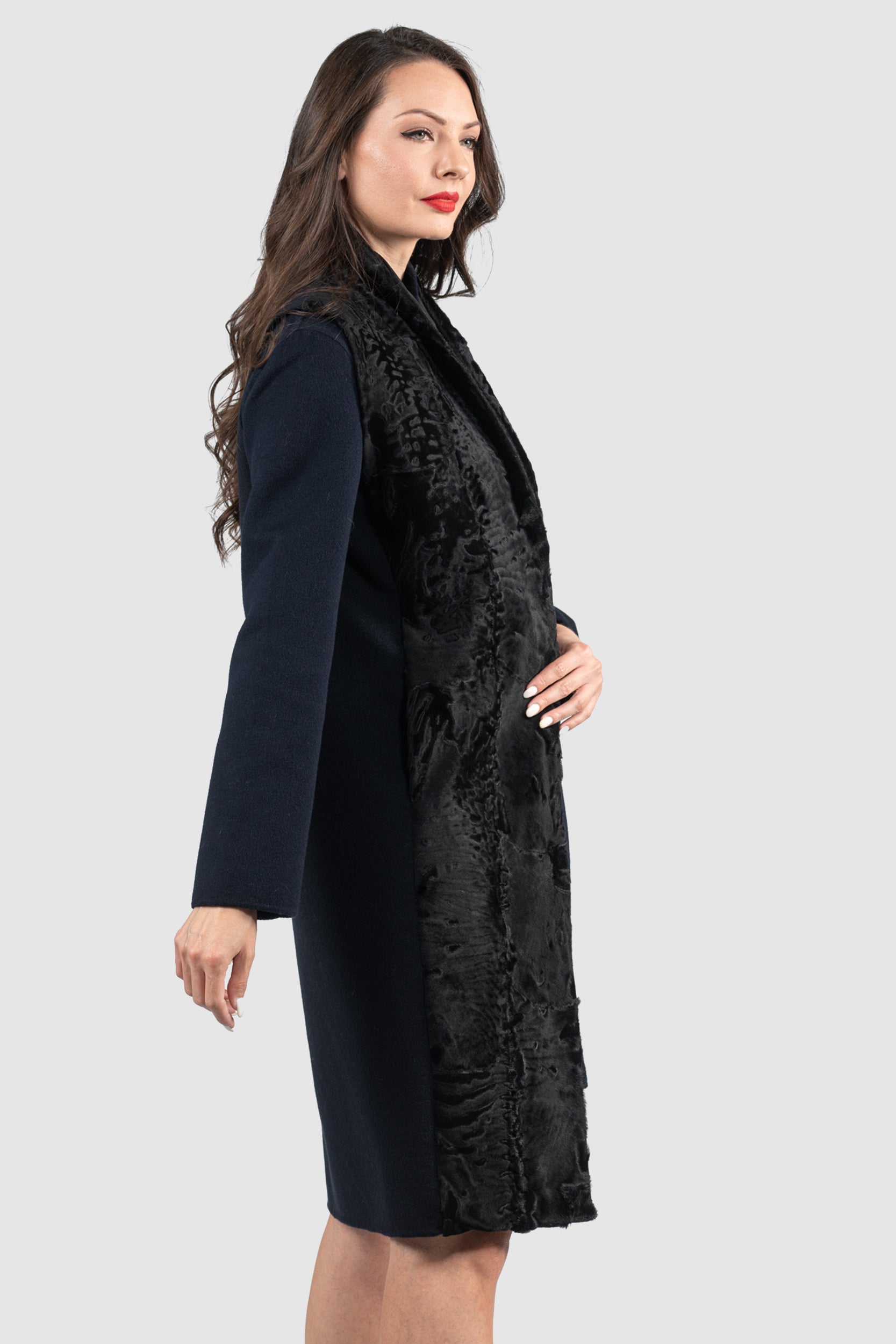Women's Cashmere Half Coat & Vest with Swakara Trim