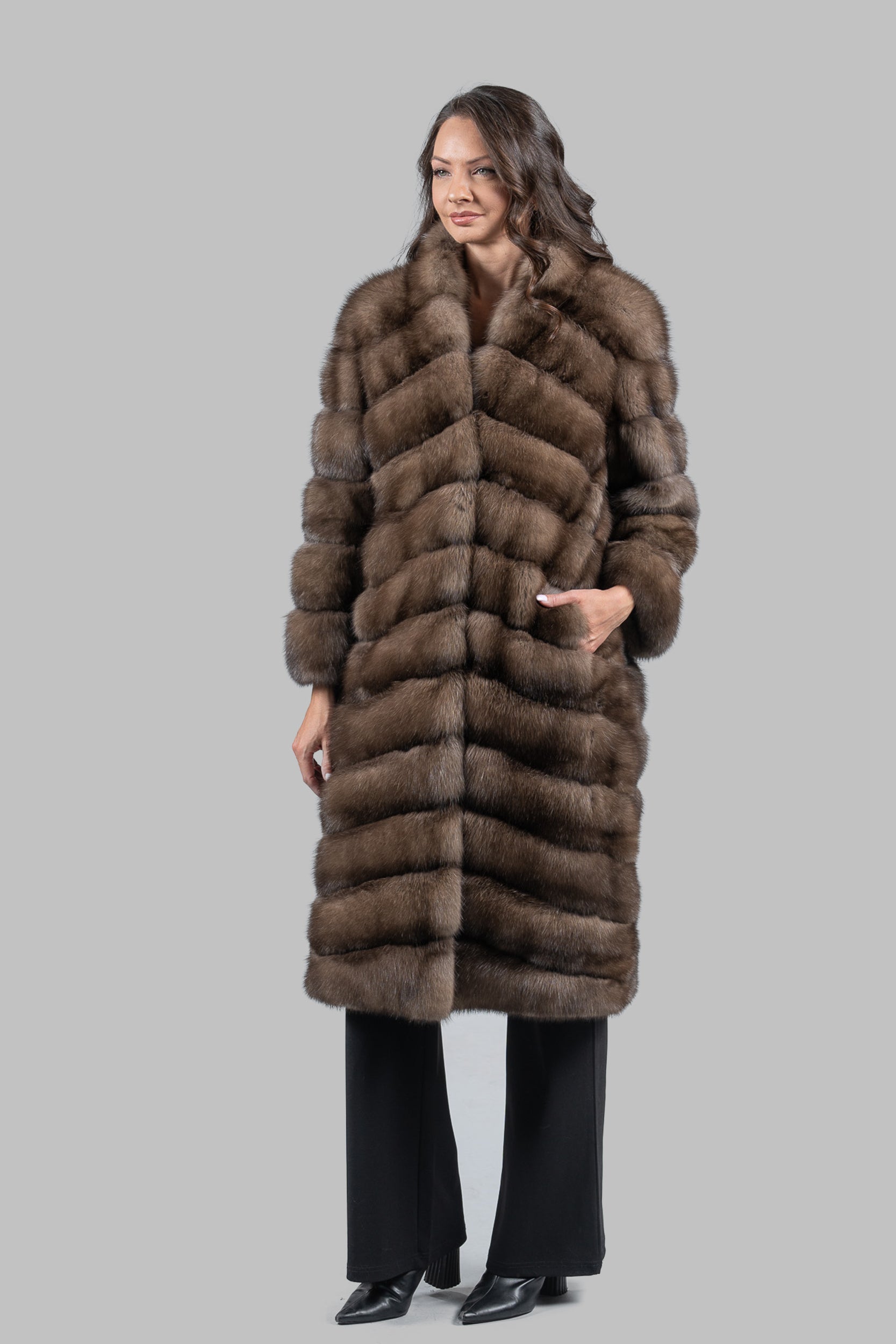 Platino Russian Sable Long Coat with Smoking Collar