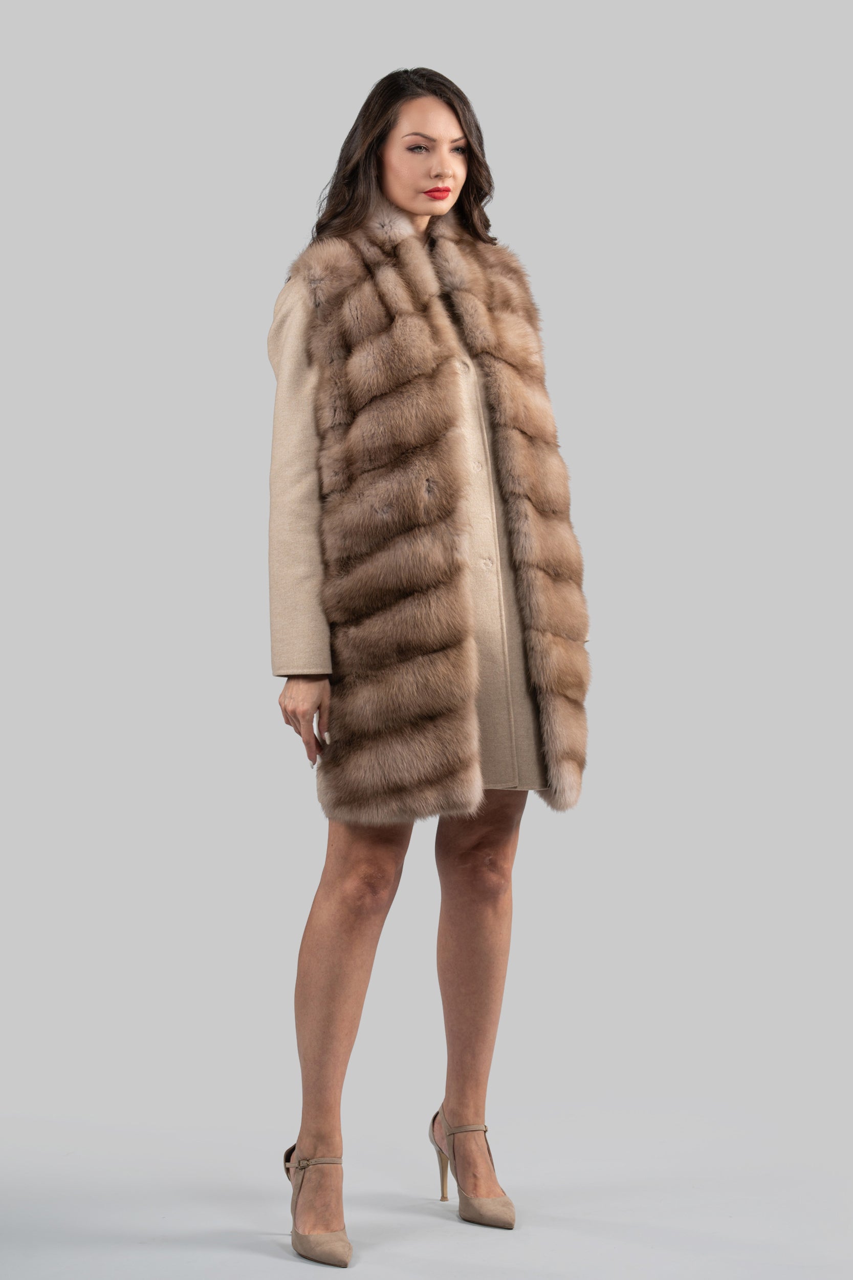 Ecru Cashmere Half Coat & Vest with Baumarten Trim