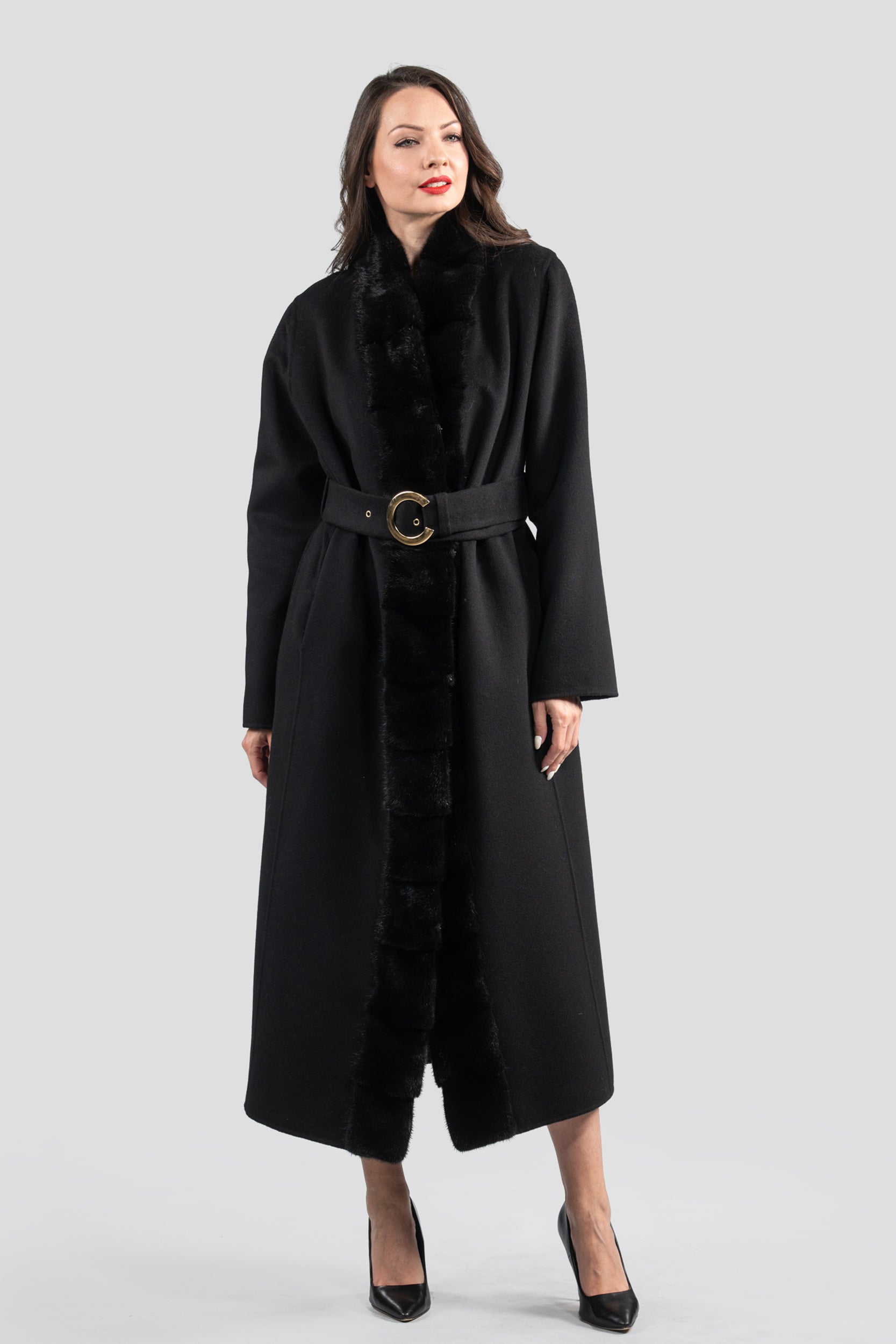 Black Cashmere Coat with Mink Trim