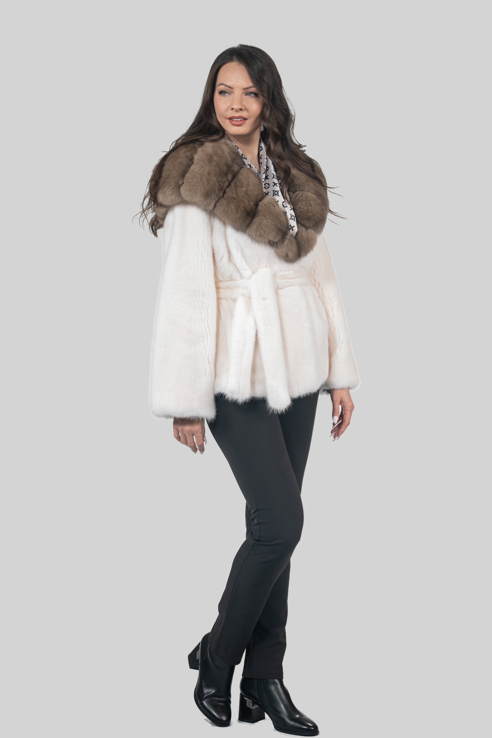 Pearl Mink Half Coat With Russian Sable Hood