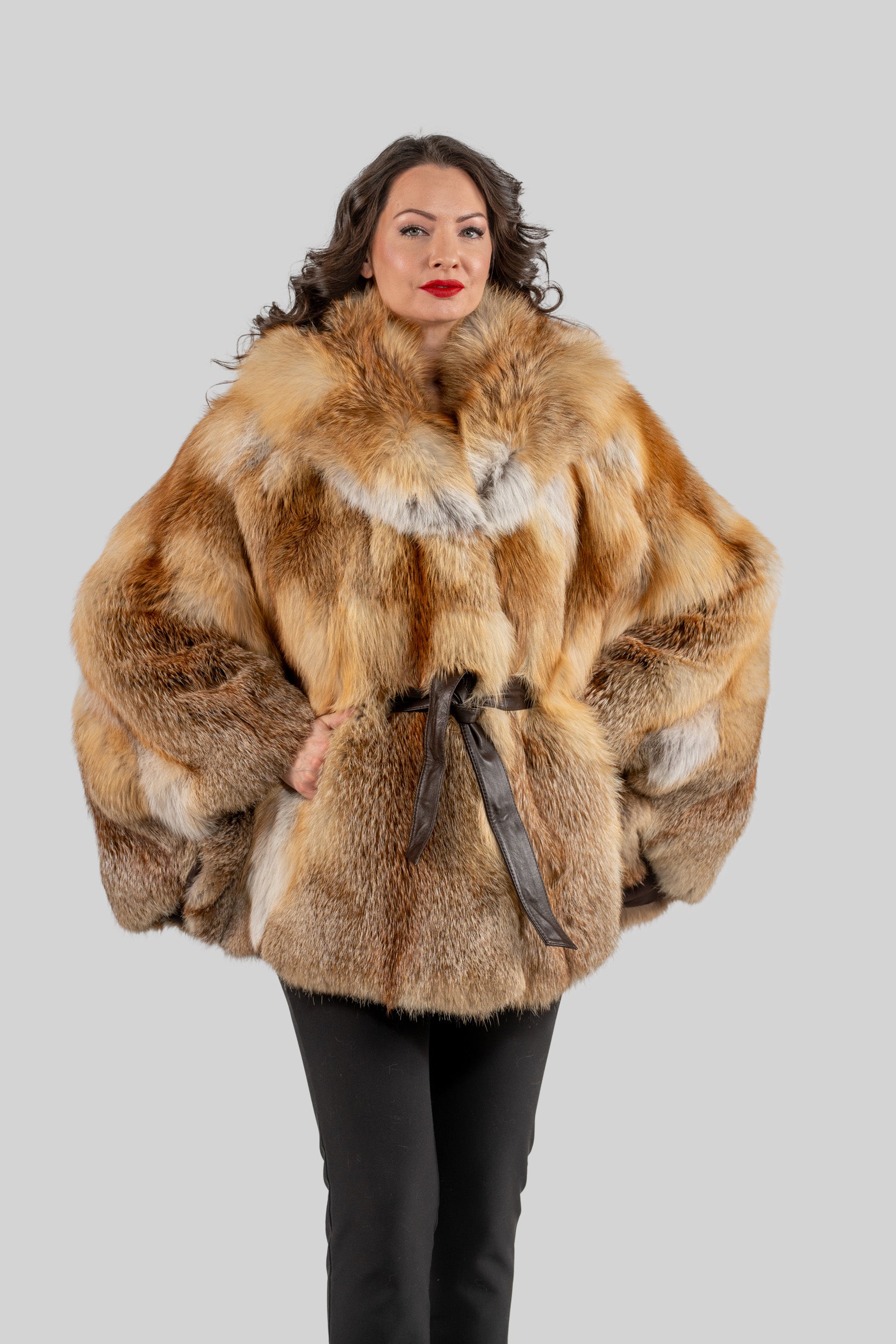 Natural Fox Hooded Half Coat