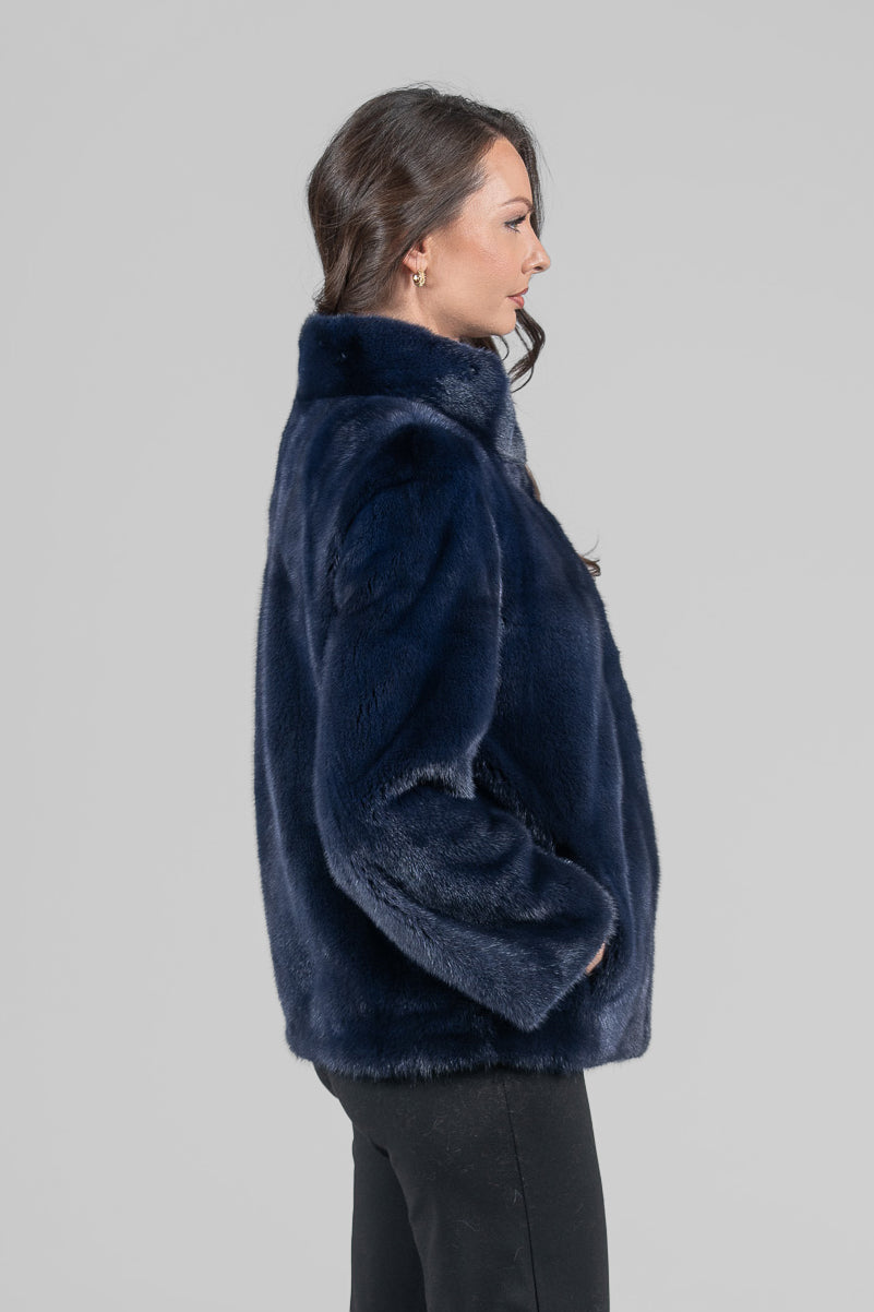 Purple Mink Fur Jacket with Stand Collar
