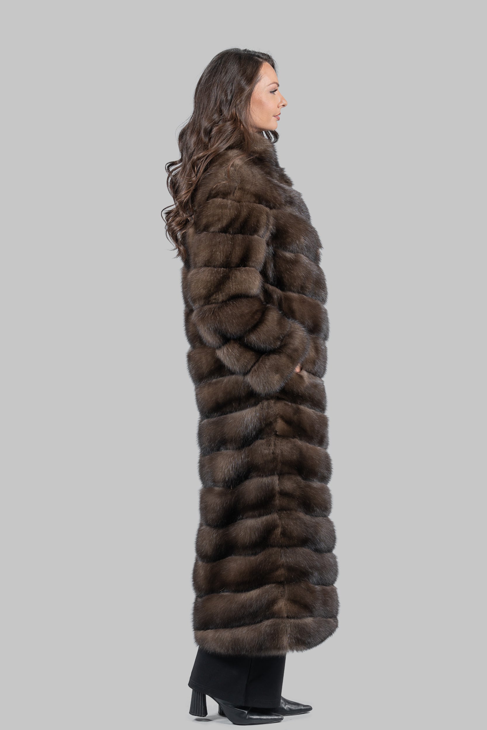 Graphite Sable Long Coat with Stand Collar