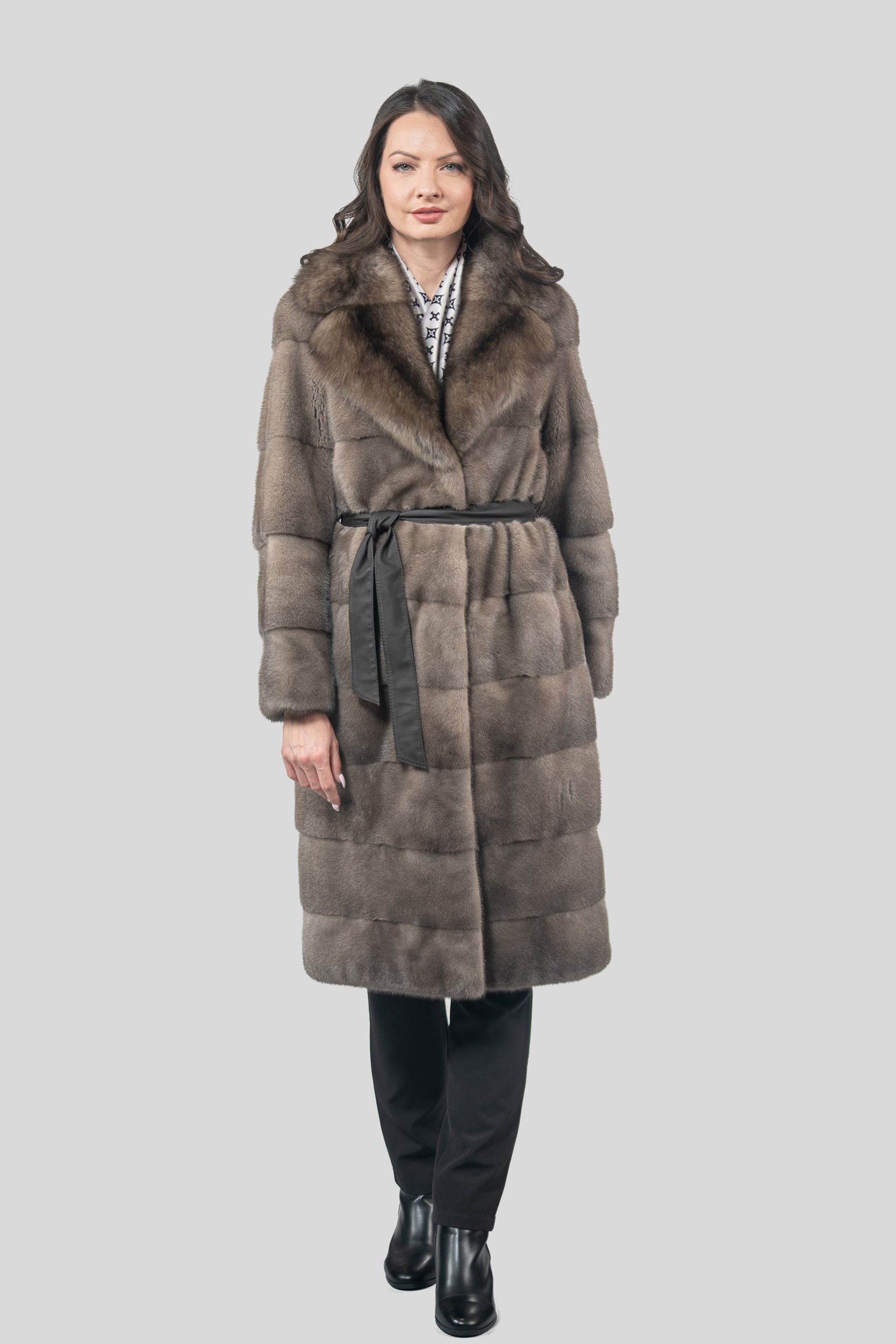 Silver Blue Mink Half Coat with Russian Sable Notch Collar