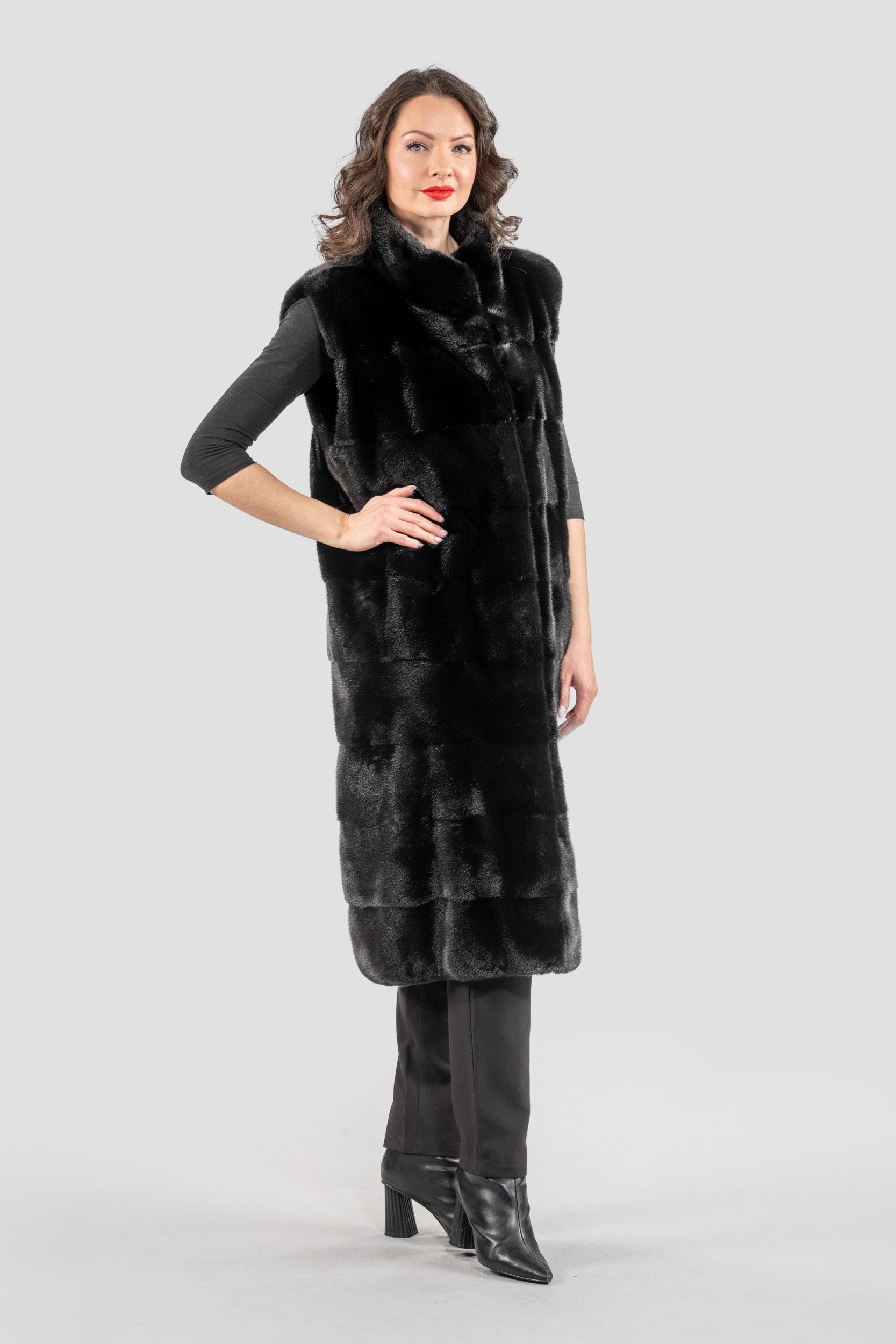 Blackglama Mink Long Vest with Stand Collar