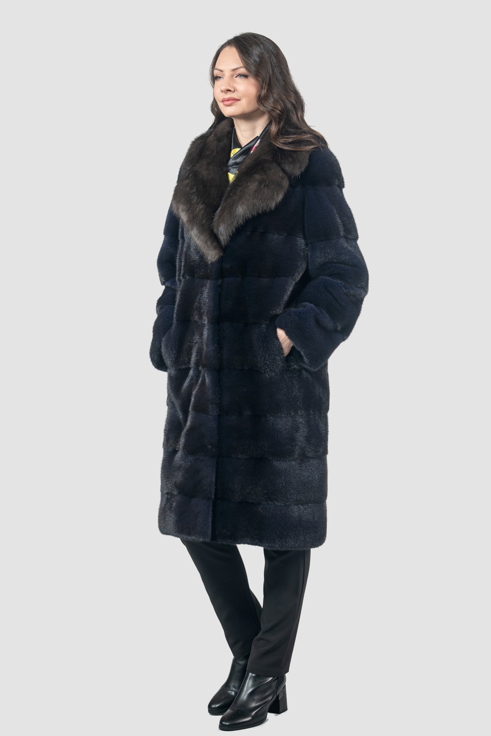Purple Mink Half Coat with Russian Sable Notch Collar