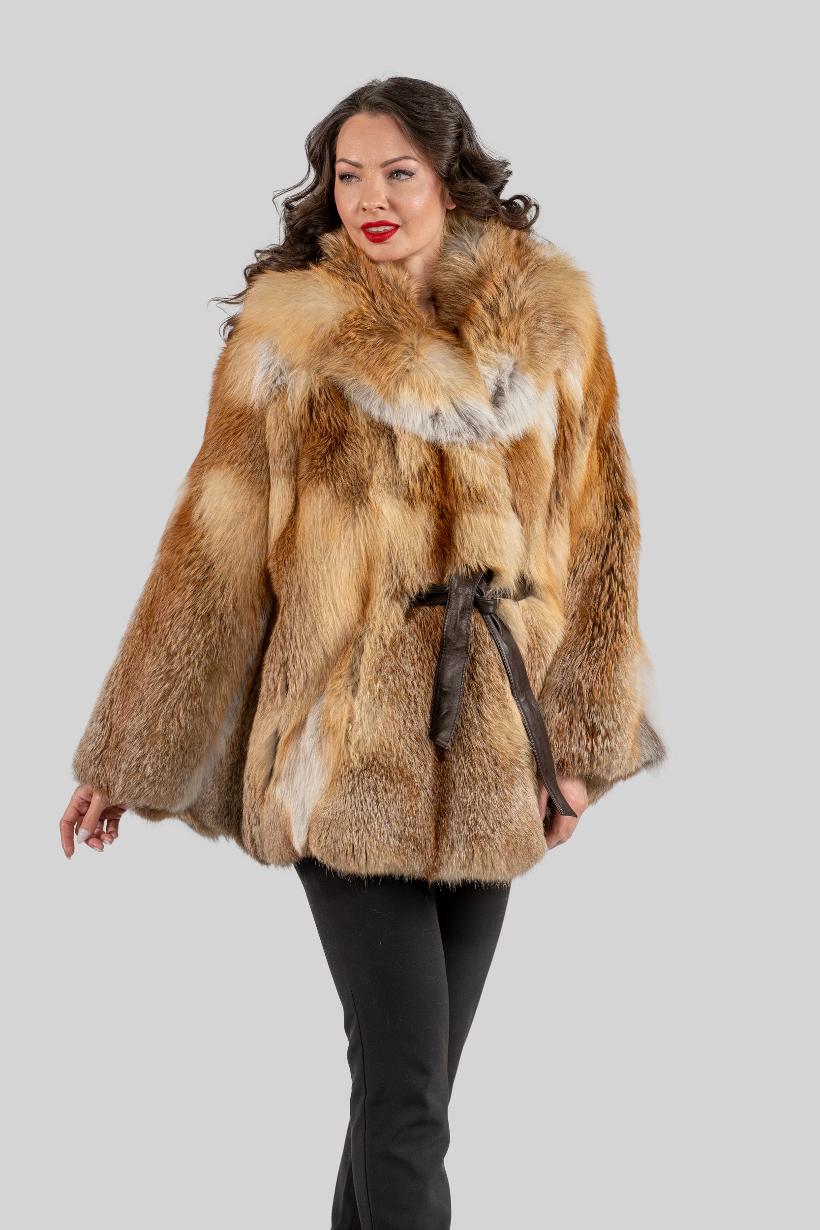 Natural Fox Hooded Half Coat