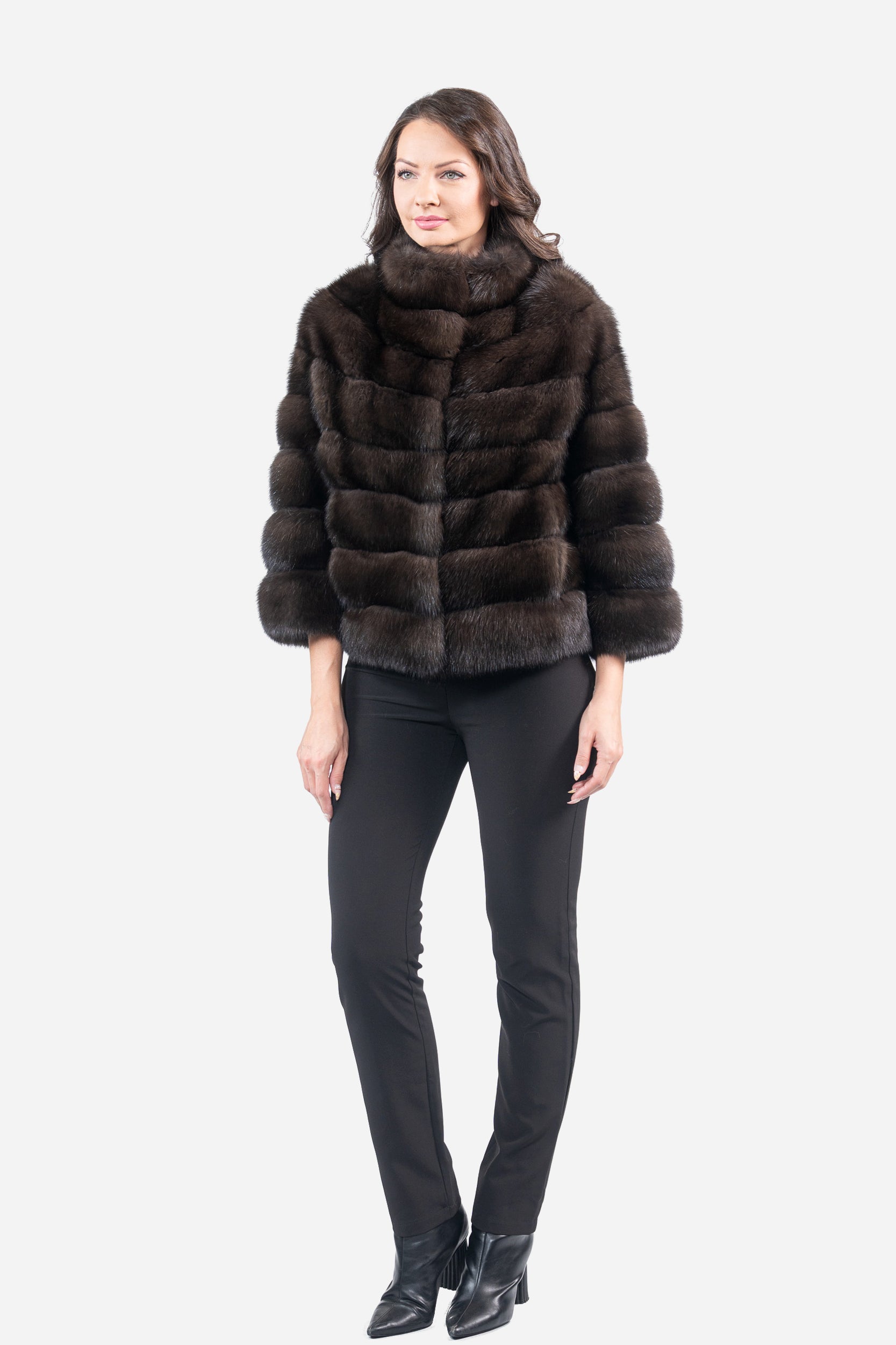 Dark Russian Sable Jacket with Stand Collar