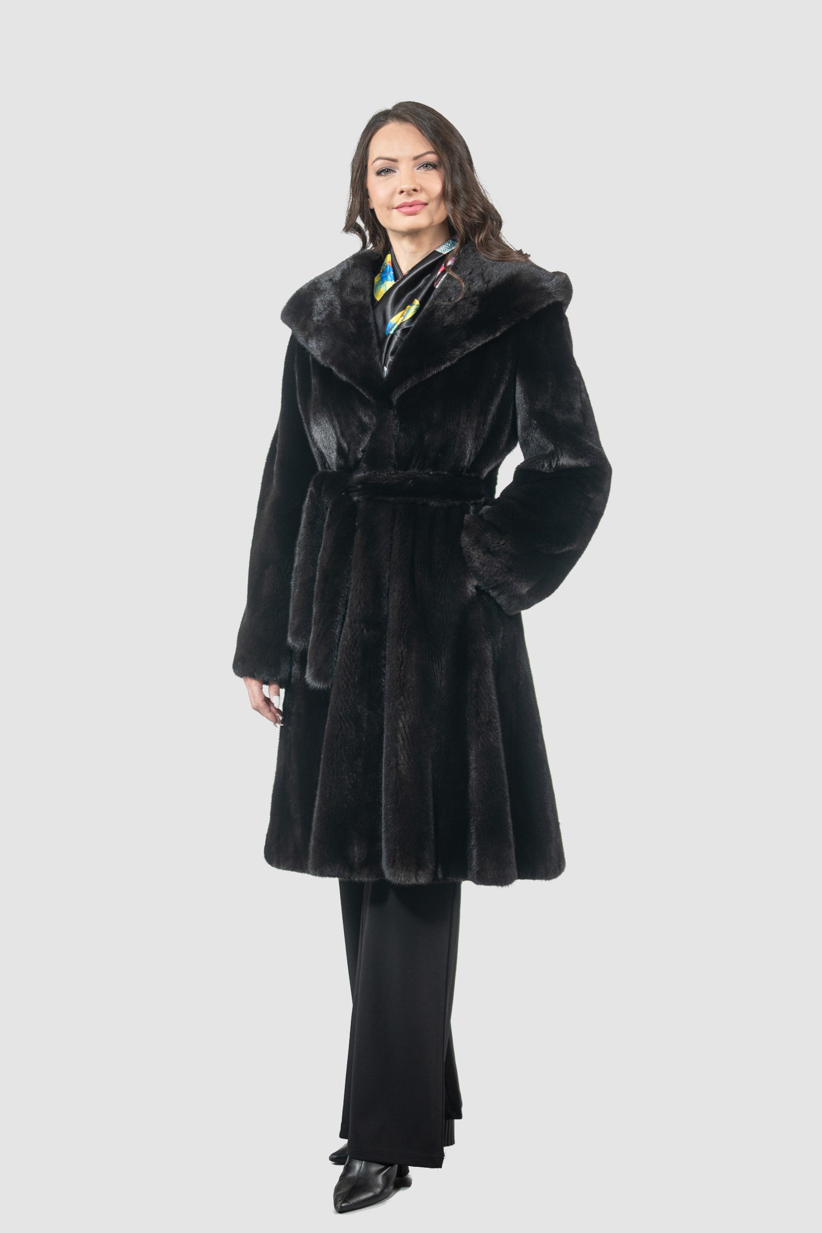 Blackgalama Mink Hooded Half Coat with Belt