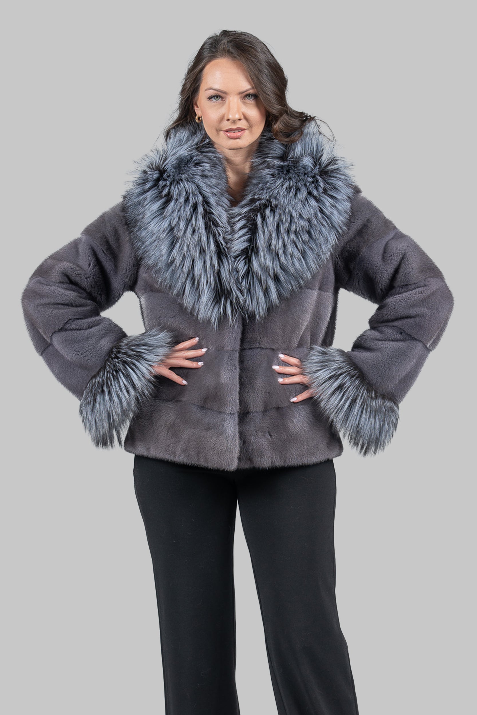 Grey Moon Mink Jacket with Fox Fur Trim