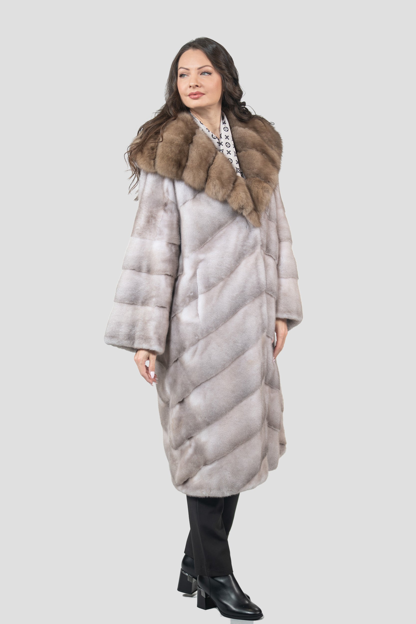 Silver Blue Mink Coat with Russian Sable Hood