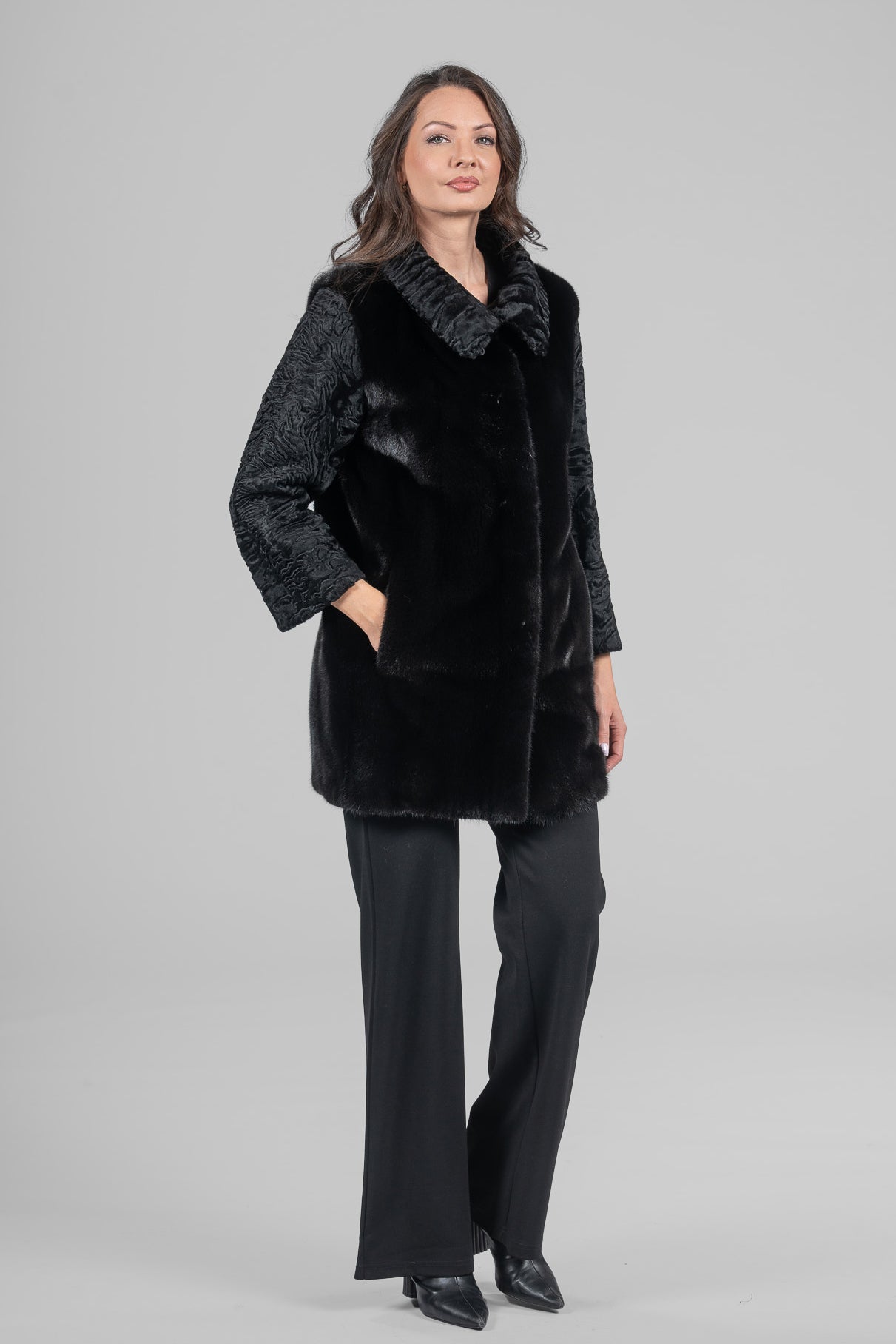 Blackglama Mink Jacket with Swakara Sleeves and Platter Collar