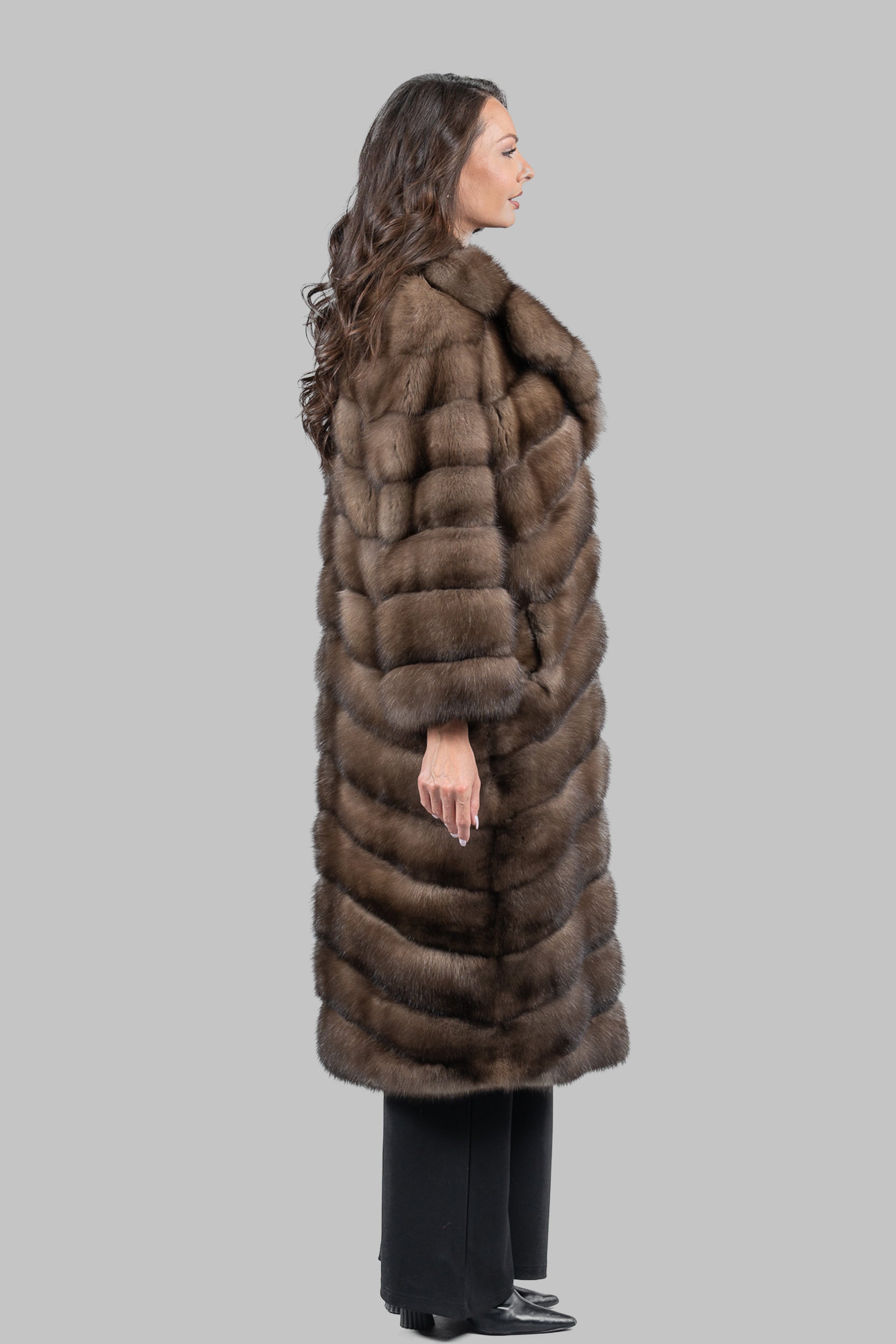 Graphite Russian Sable Full-Length Coat with Notch Collar