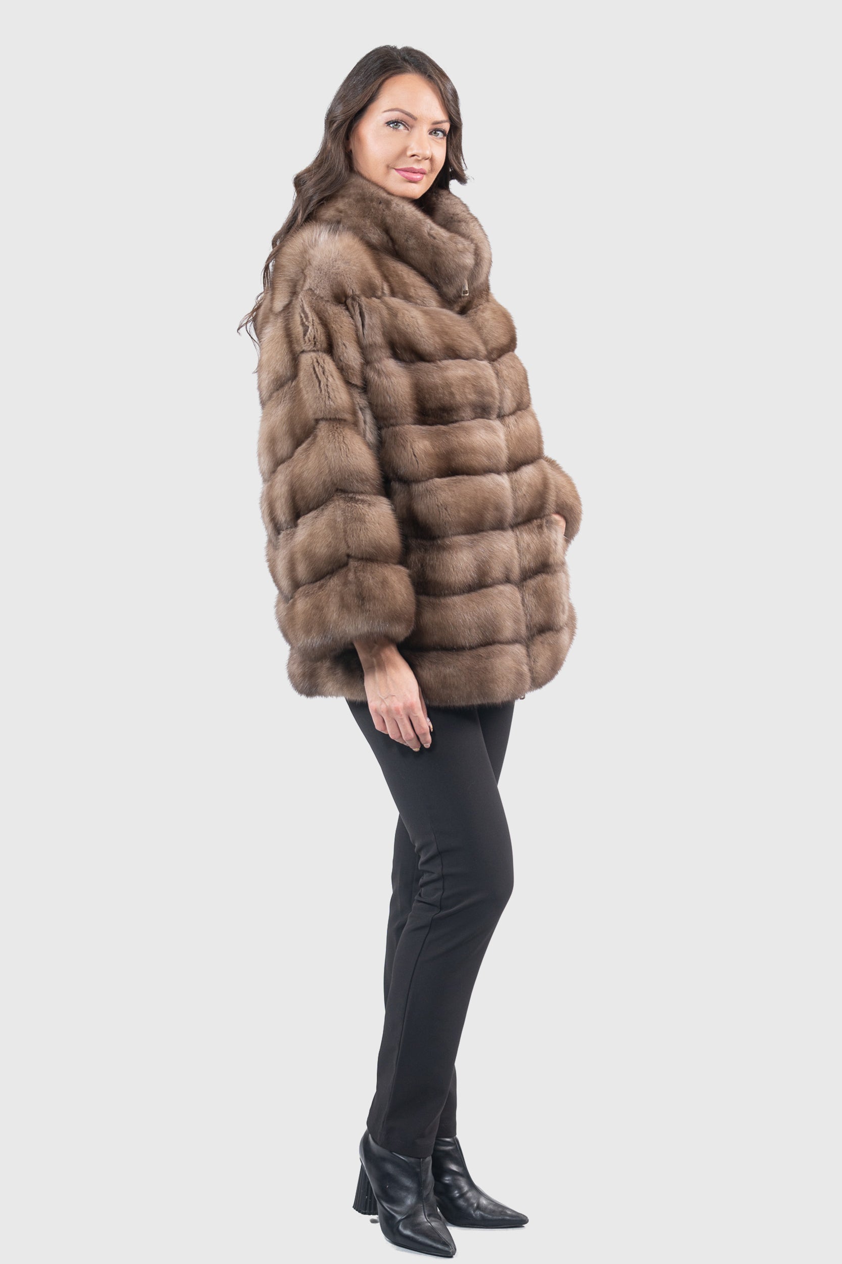 Graphite Russian Sable Jacket with Zipper