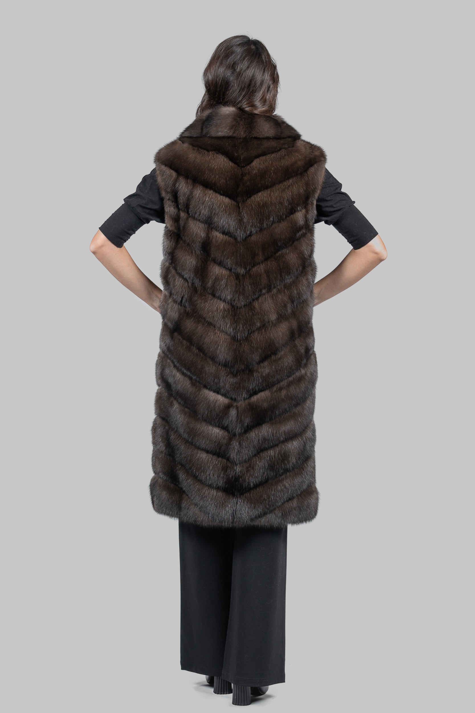 Dark Sable Long Vest with Notch Collar