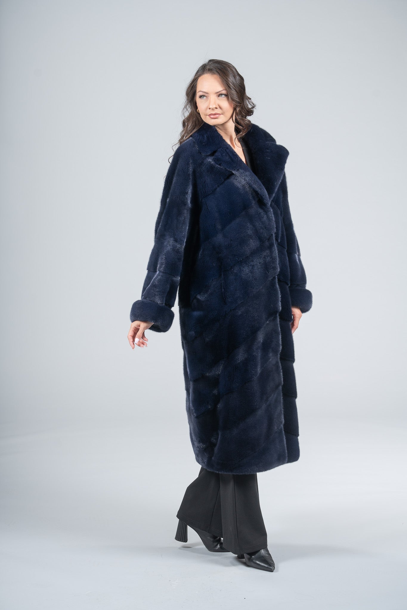 Purple Mink Coat with Notch Collar