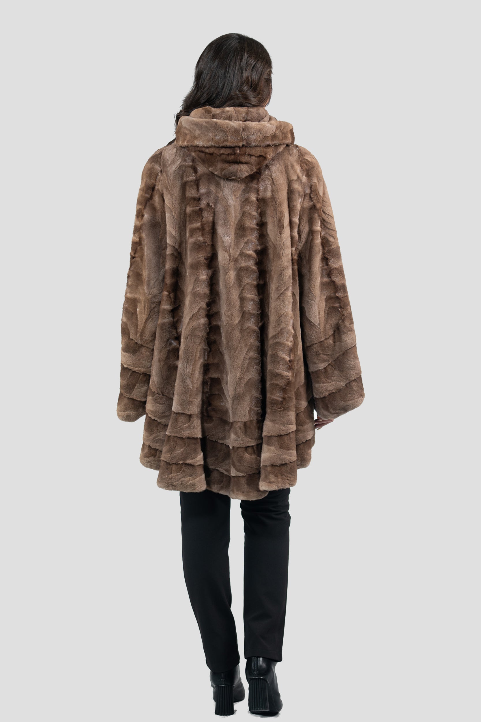 Pastel Mink Pieced Hooded Half Coat