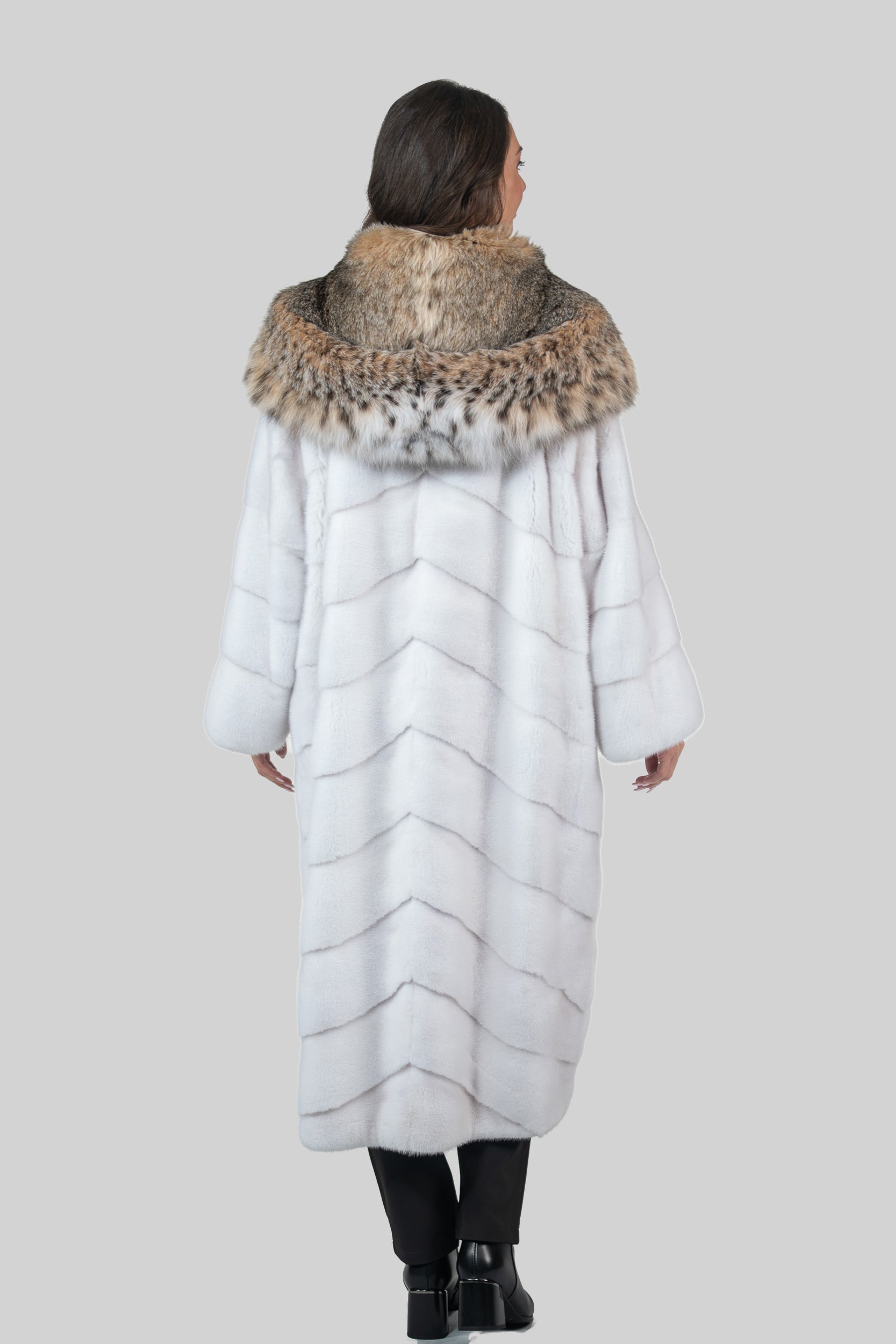 White Mink Coat With Bobcat Hood