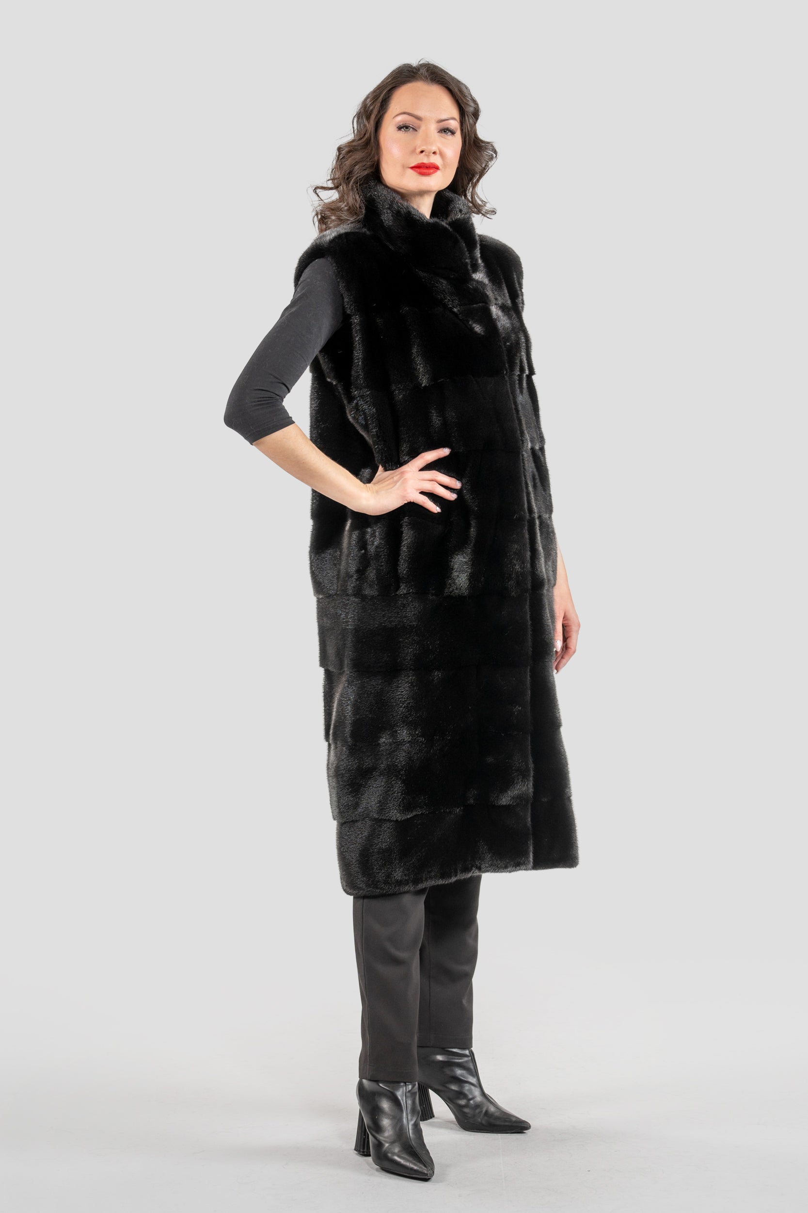 Blackglama Mink Long Vest with Stand Collar