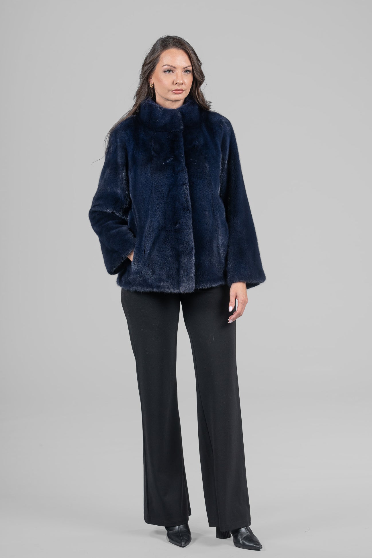 Purple Mink Fur Jacket with Stand Collar