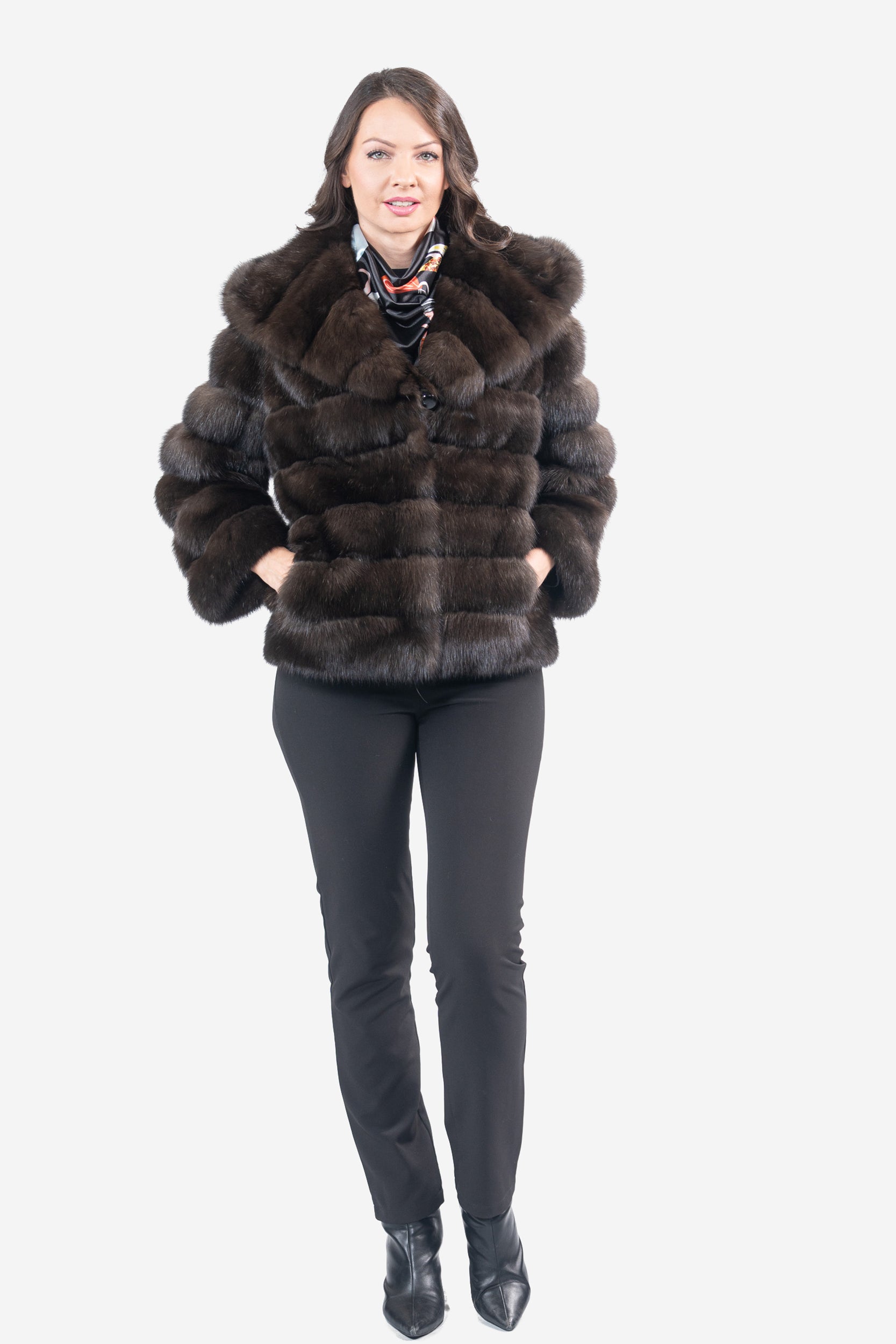 Dark Russian Sable Jacket with Hood