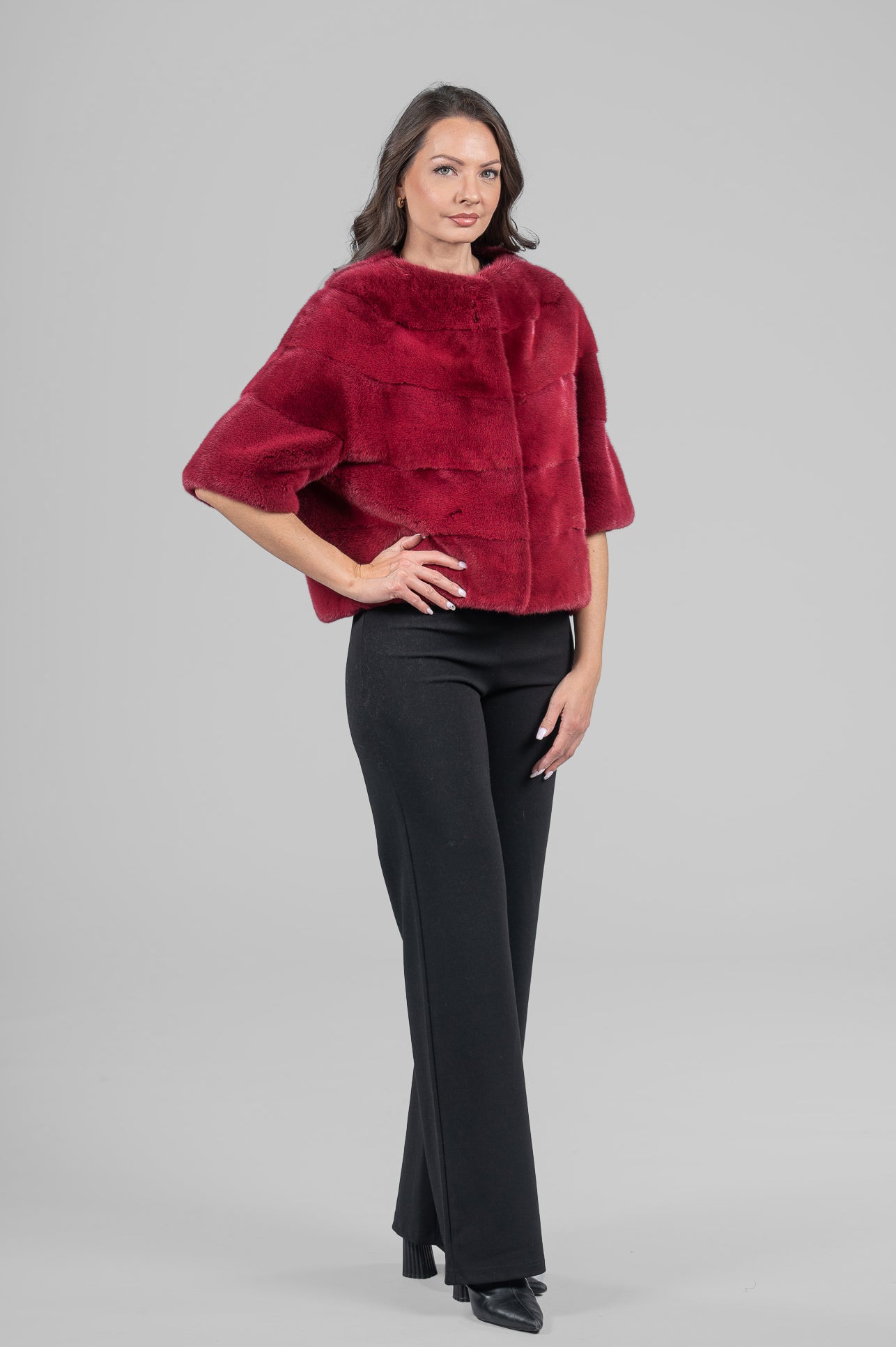 Cropped Red Mink Fur Jacket