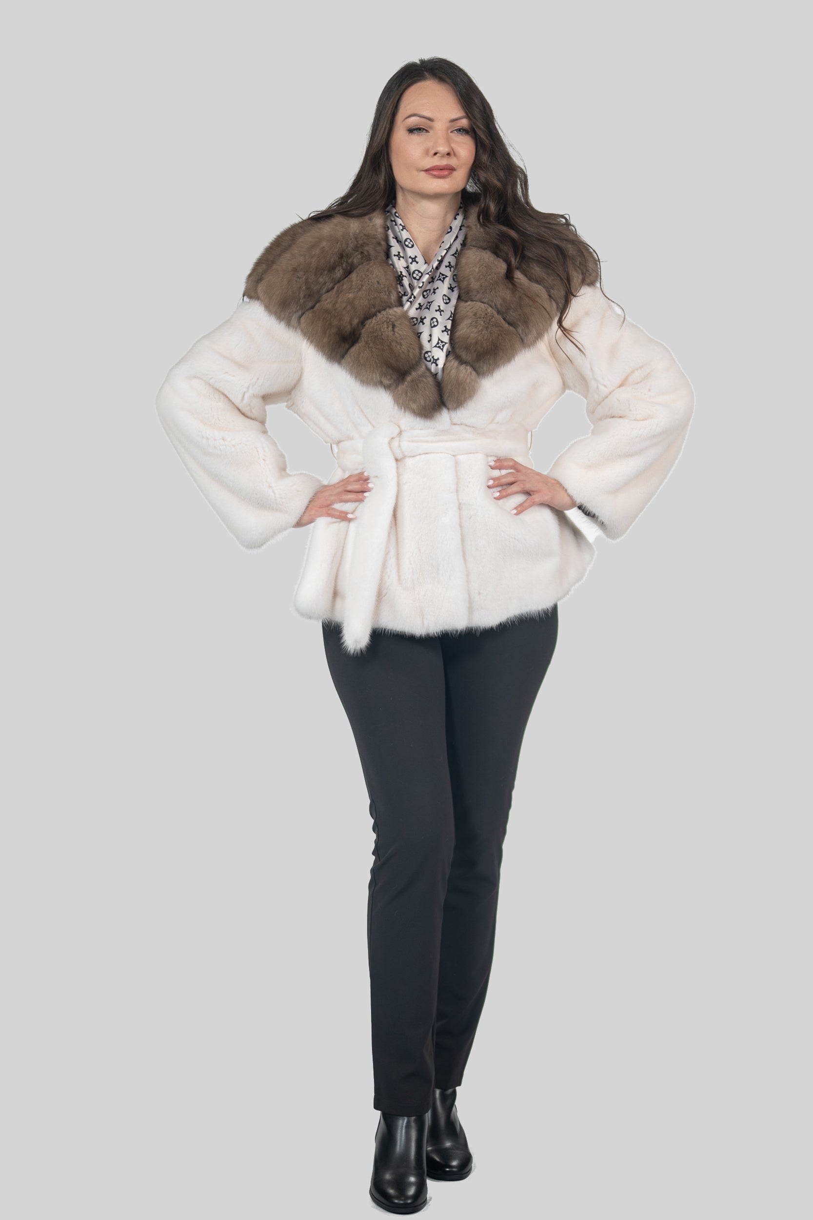 Pearl Mink Half Coat With Russian Sable Hood